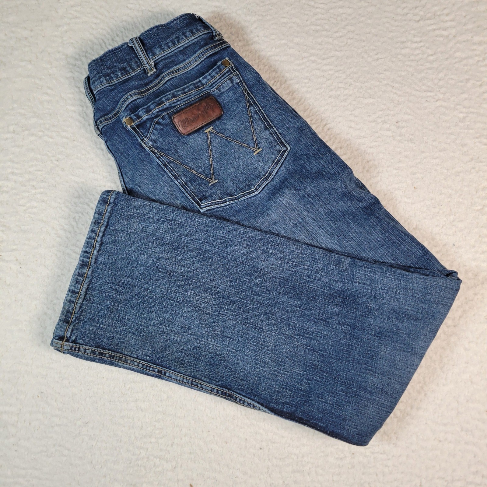 Wrangler Retro Slim Boot Jeans Mens 34x30 Blue Stretch Denim Has Stains...