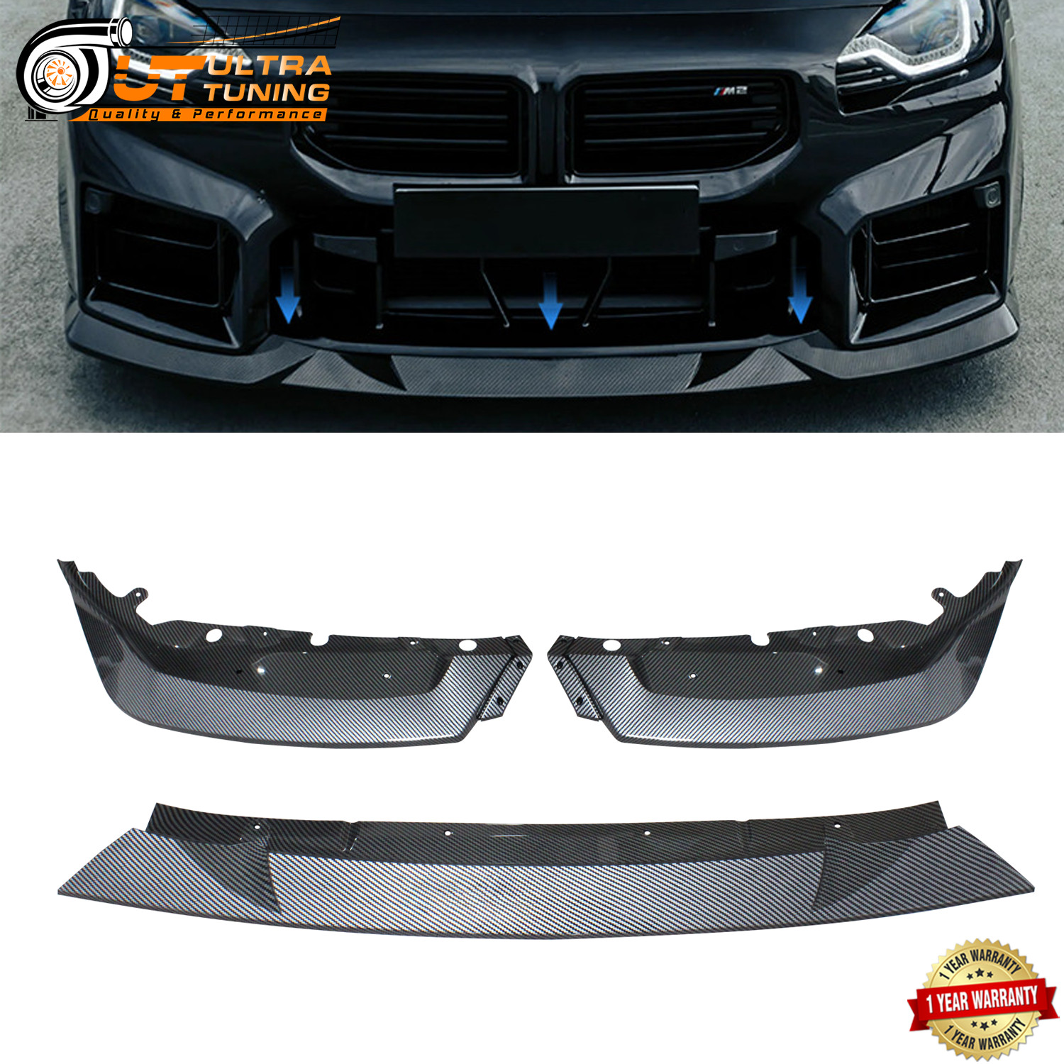 For 23-26 BMW G87 M2 Gloss Carbon Fiber Look MH Style Front Bumper Splitter Lip