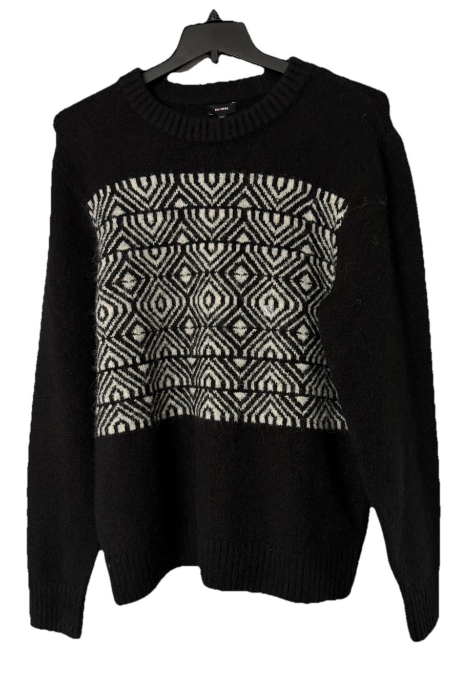 NWT Express Mens Long Sleeve Pullover Heavy Black Stretch Sweater Size Medium