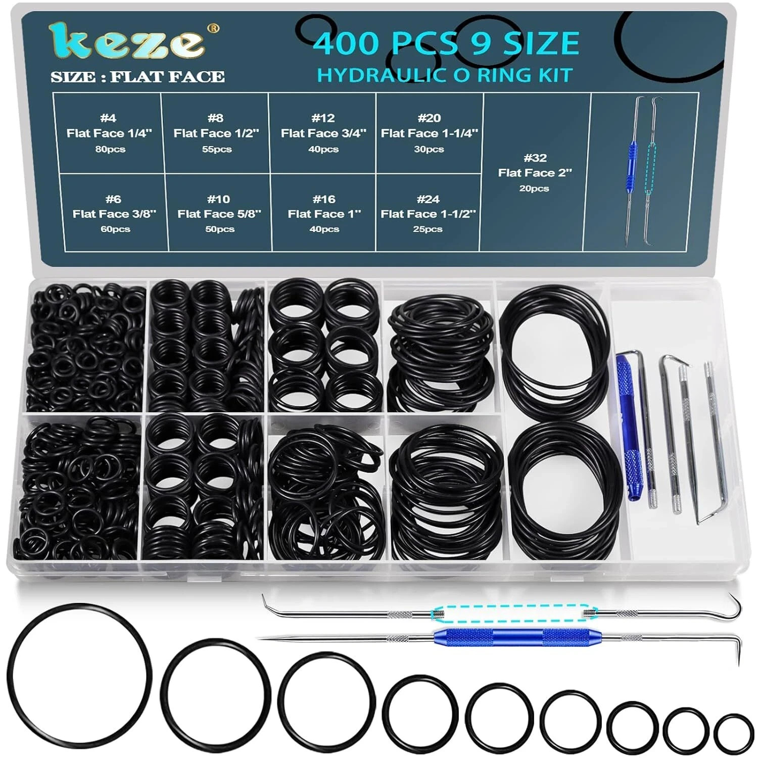 KEZE 400 Pcs Hydraulic O-Ring Flat Face Fittings 9 Size Buna-N 70A O Rings Seal KEZE 400 Pcs Hydraulic O-Ring Flat Face Fittings 9 Size Buna-N 70A O Rings Seal