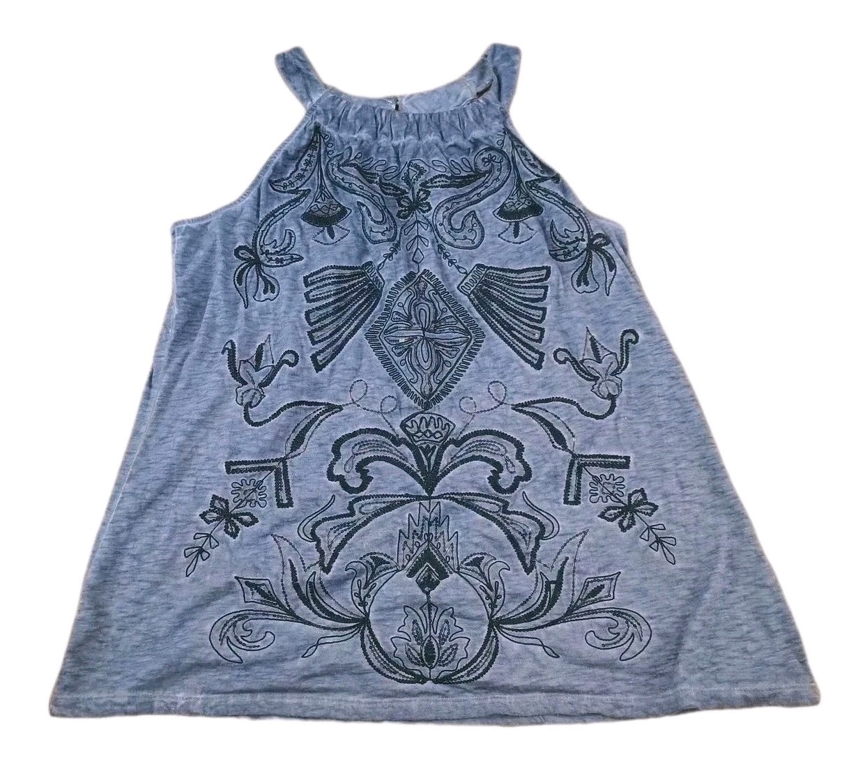 International Concepts Halter Tank Top Womens 1X Blue Embroidered Blouse INC