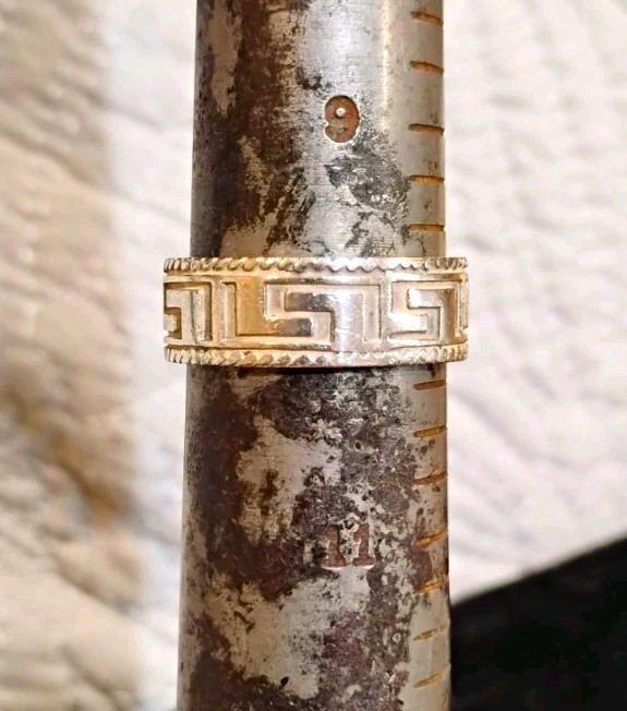 Title: Vintage Mexican .950 Fine Silver Men\'s Greek Key Band Ring Size10 8 Grams