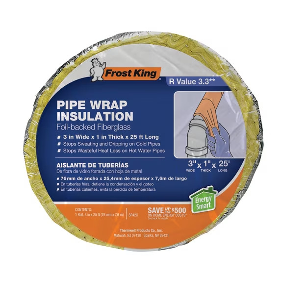 Frost King Foil Backed Fiberglass Pipe Wrap, 3 Frost King Foil Backed Fiberglass Pipe Wrap, 3