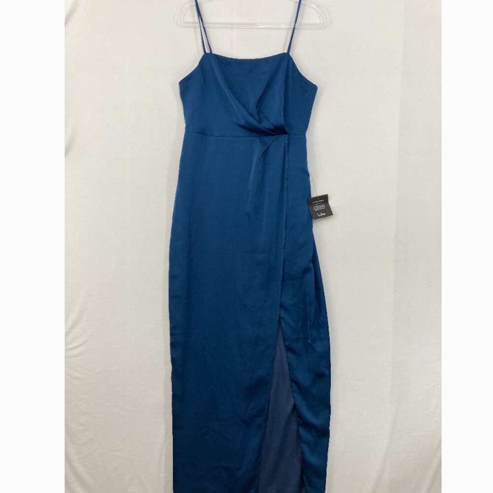New Lulus Large Destiny Awaits Navy Blue Satin Faux-Wrap Maxi Dress Bridemaid New Lulus Large Destiny Awaits Navy Blue Satin Faux-Wrap Maxi Dress Bridemaid