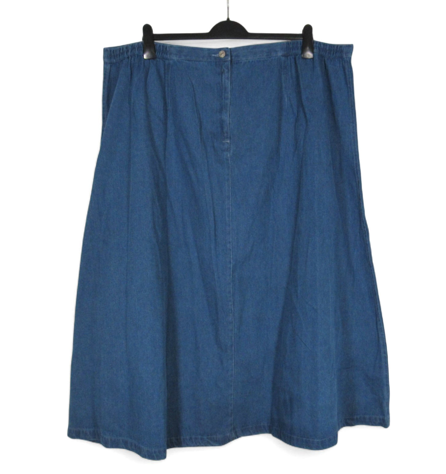 NWT ROAMAN\'S Blue Denim PLEATED Elastic Sides SLIT BACK A-Line JEAN SKIRT J8/30W NWT ROAMAN\'S Blue Denim PLEATED Elastic Sides SLIT BACK A-Line JEAN SKIRT J8/30W