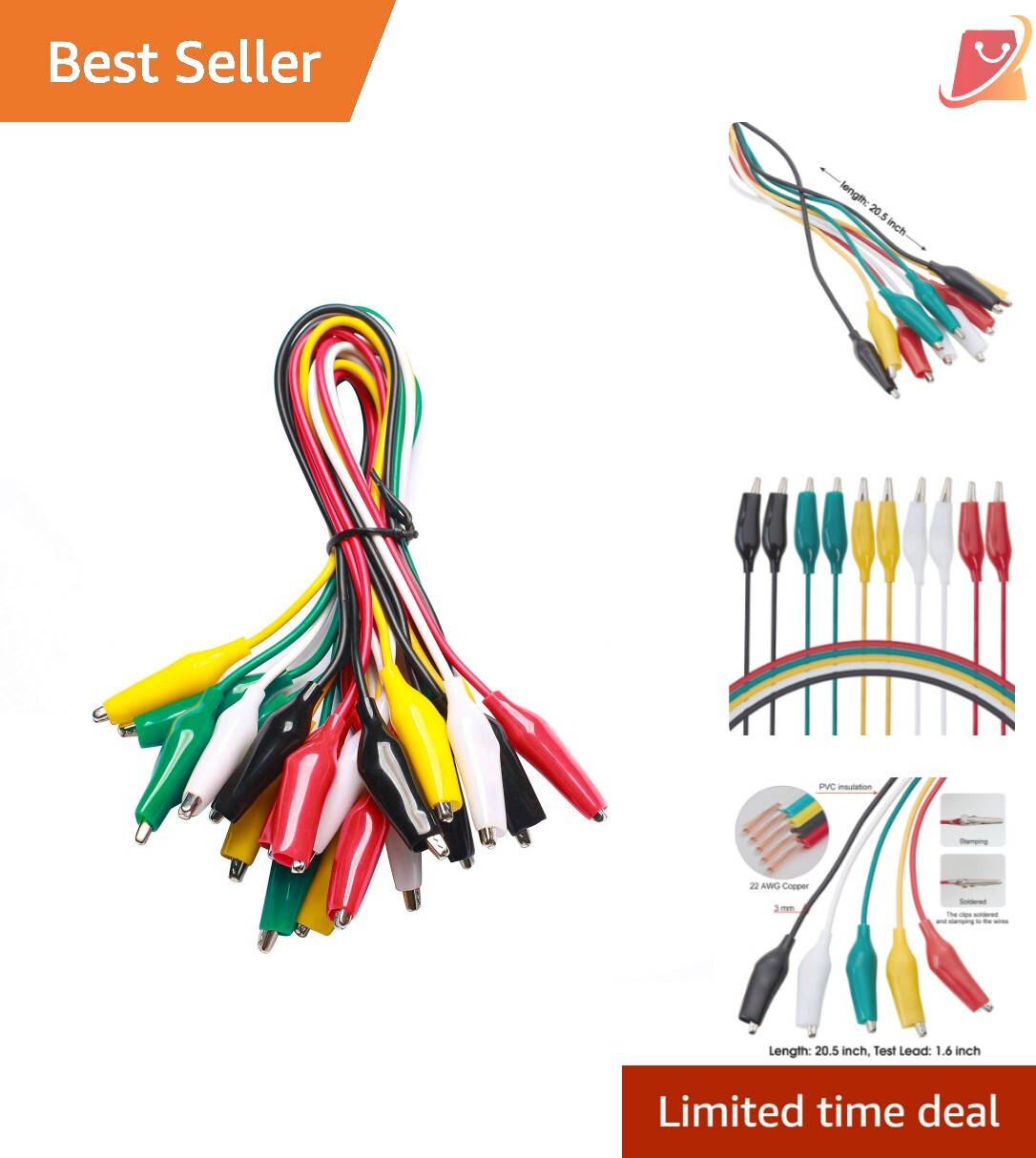 Lightweight 10-Piece  Lead Set with Strong Alligator Clips & Color Variety