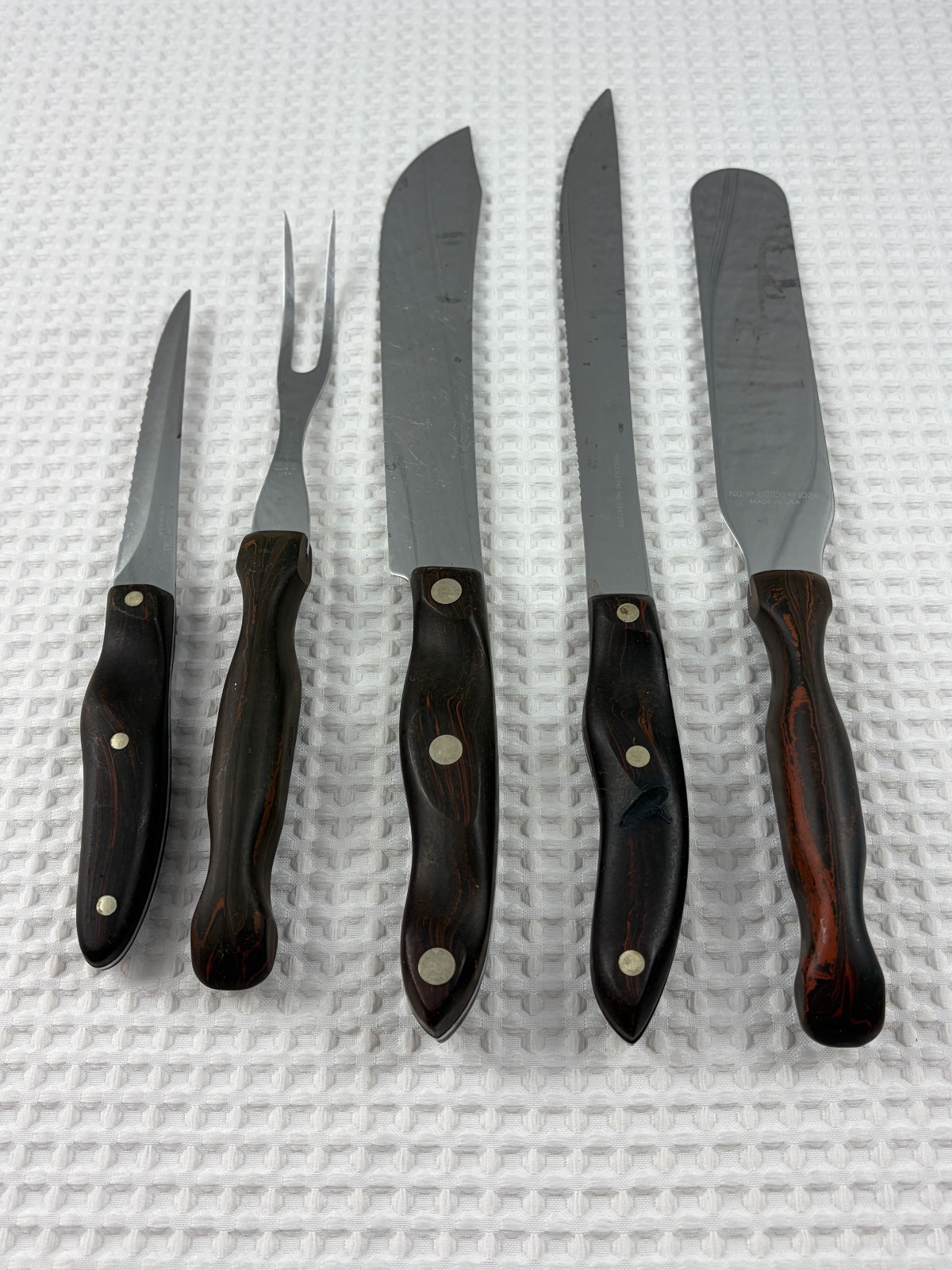 Vintage Cutco Knife 5 Pc Set ~ 1021, 1022, 1023, 1026, 1028 Brown Handles Vintage Cutco Knife 5 Pc Set ~ 1021, 1022, 1023, 1026, 1028 Brown Handles