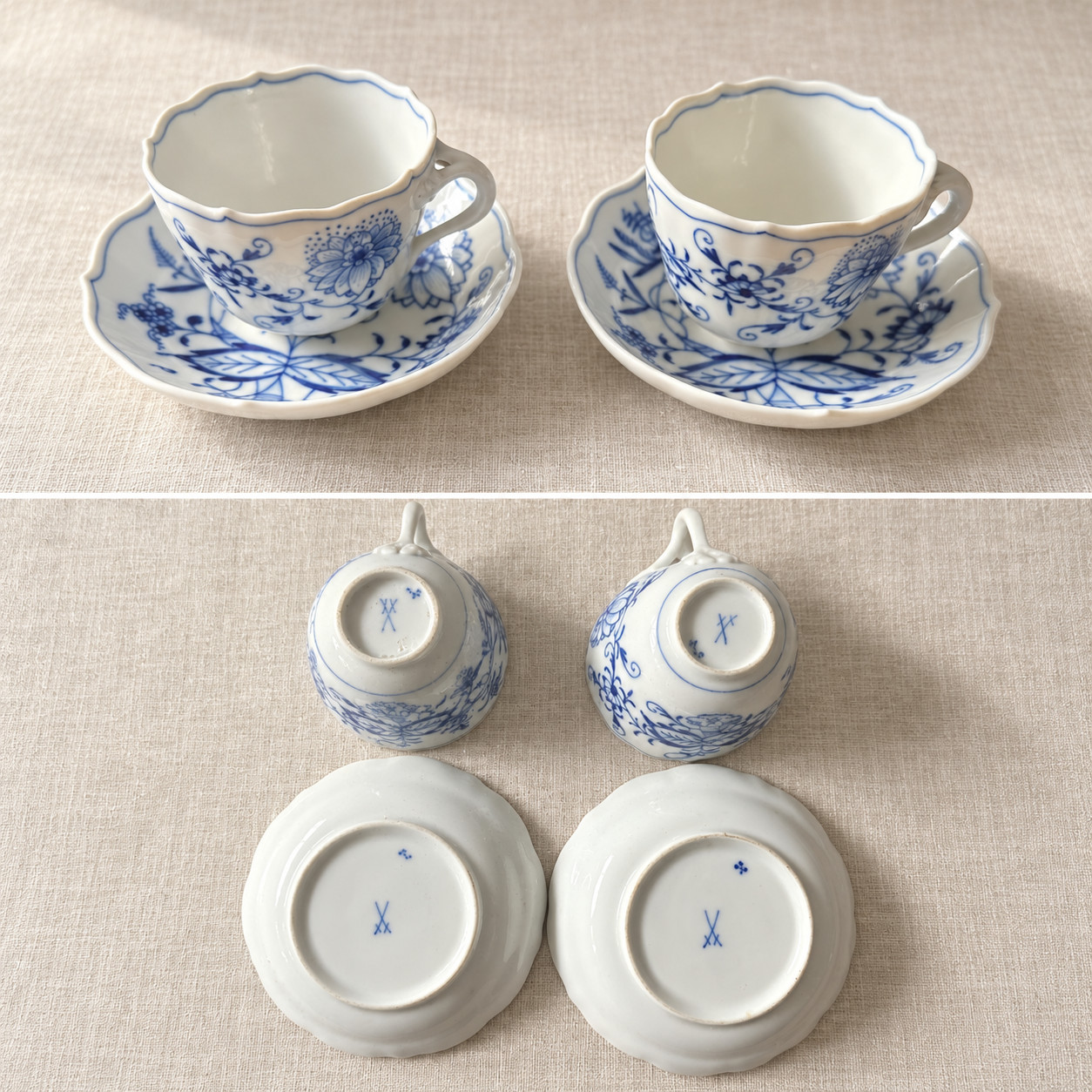Antique Meissen Blue Onion Demitasse Coffee Cup & Saucer Carl Teicher Espresso