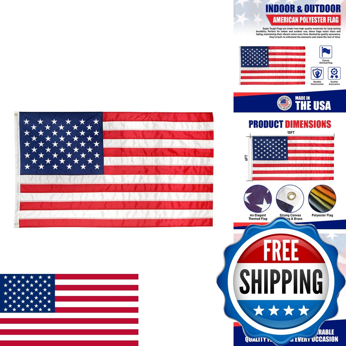 Super Tough 6 x 10 ft American Flag Heavy Duty Spun Polyester Made in USA