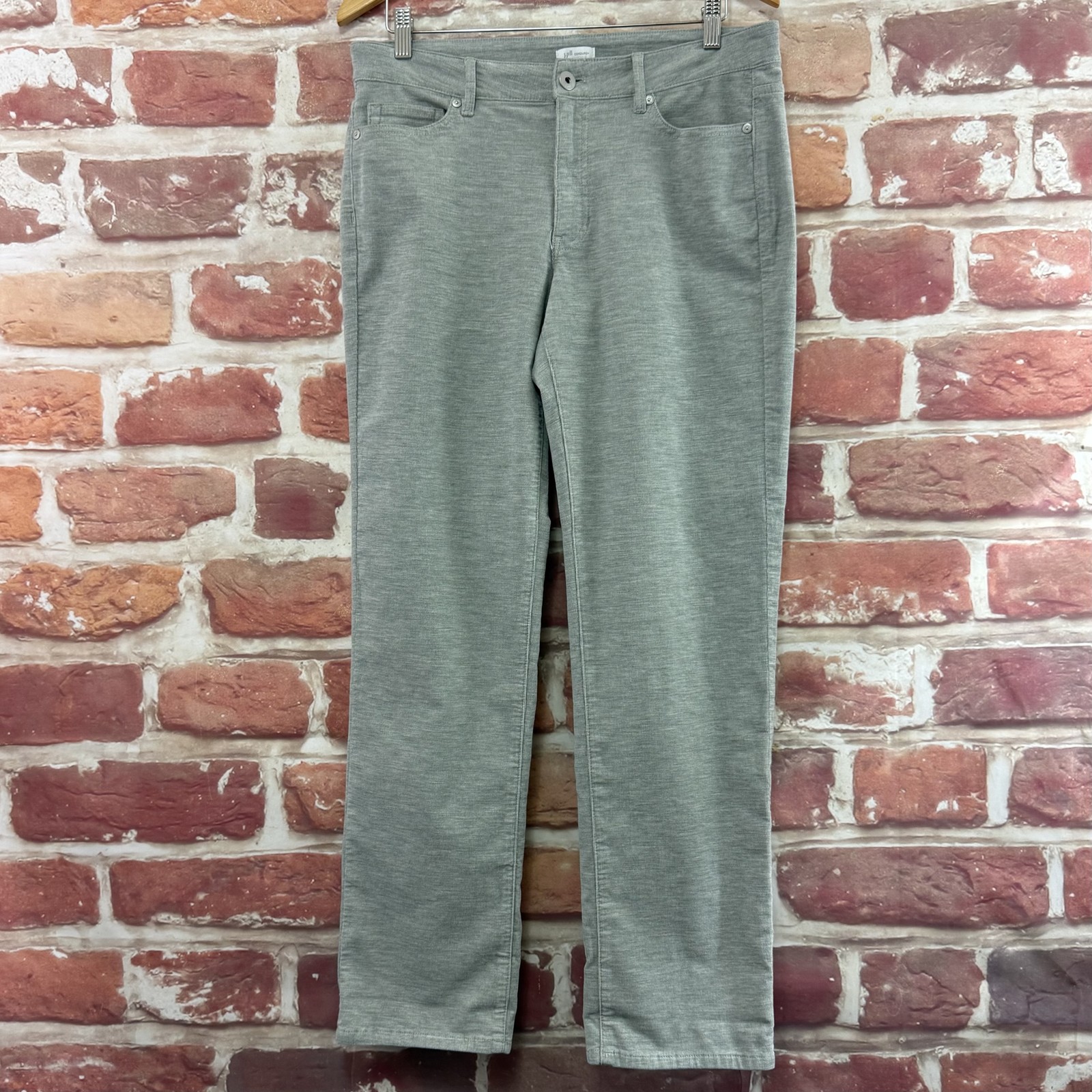 J Jill Pants Womens 10 Heather Gray Fine Corduroy Straight Leg Casual Stretchy