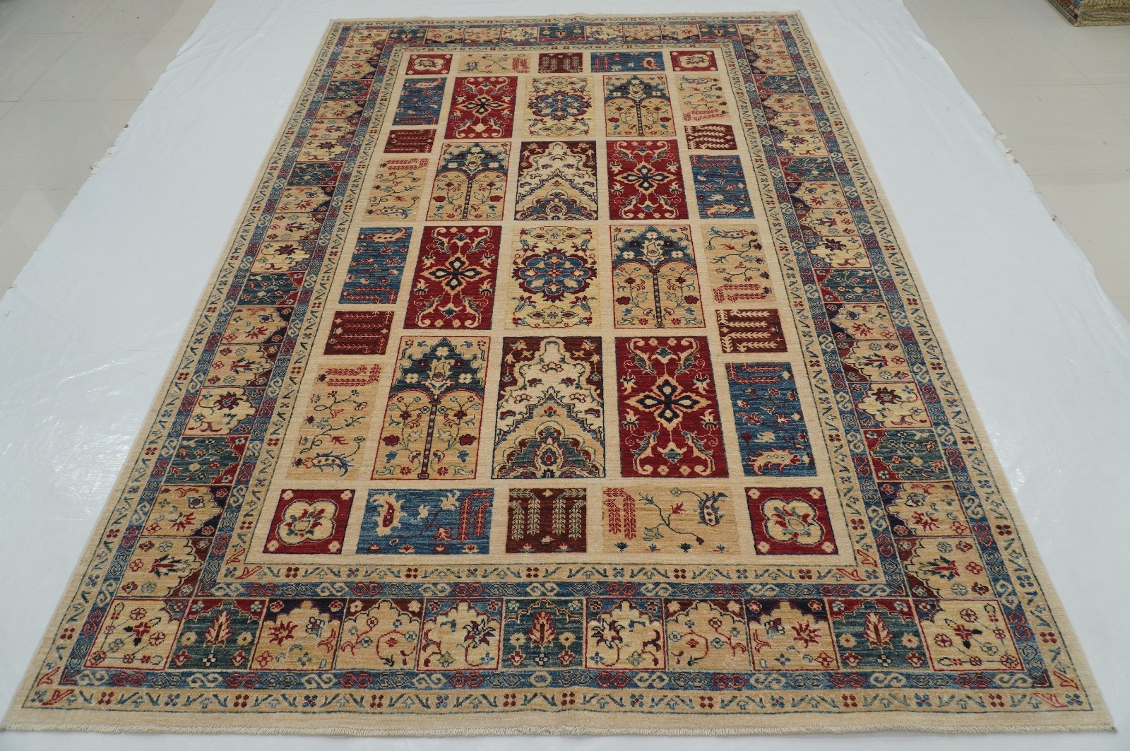 7x10 ft Ivory Beige Chobi Afghan Hand Knotted Wool Oriental Area Rug