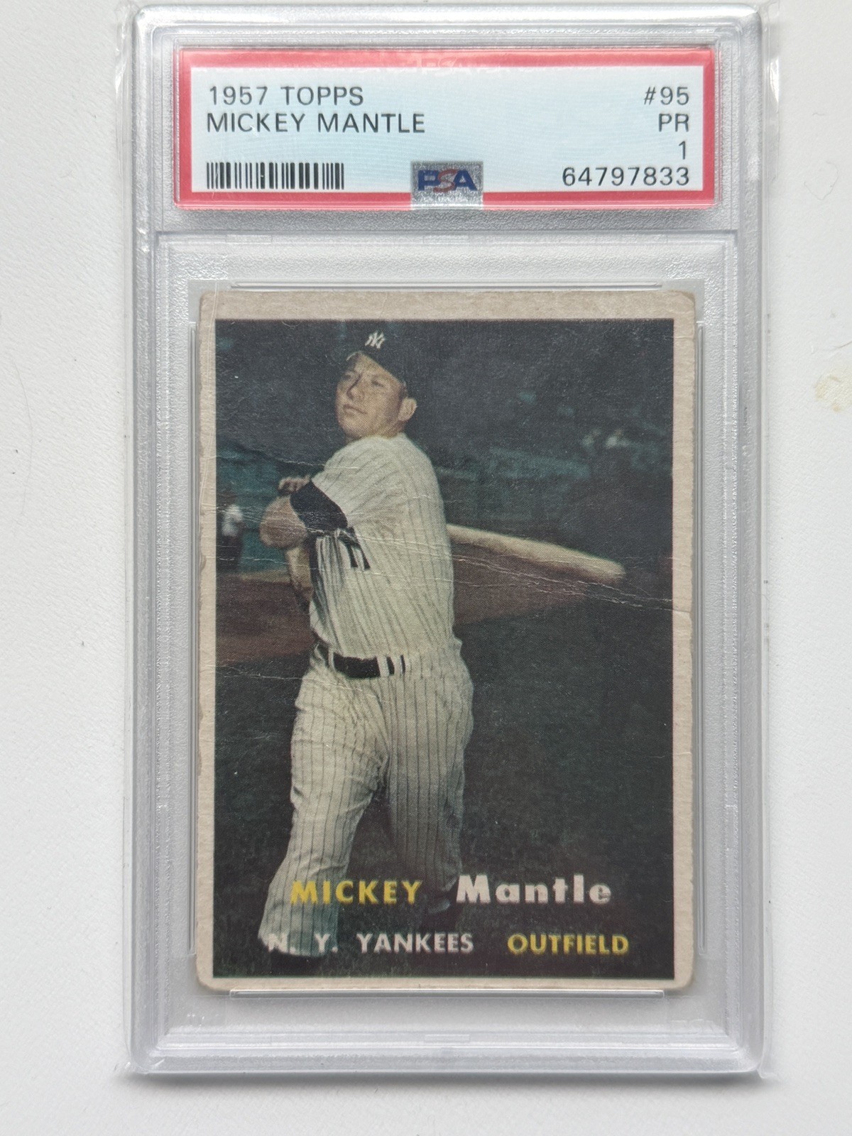 1957 Topps Mickey Mantle #95 PSA 1 +nice visual appeal in hand