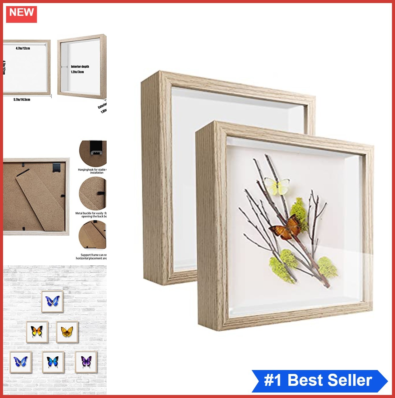 Shadow Box 5x5 Inch Set of 2 MDF Wood Wall Mountable Tabletop Display Case Grey