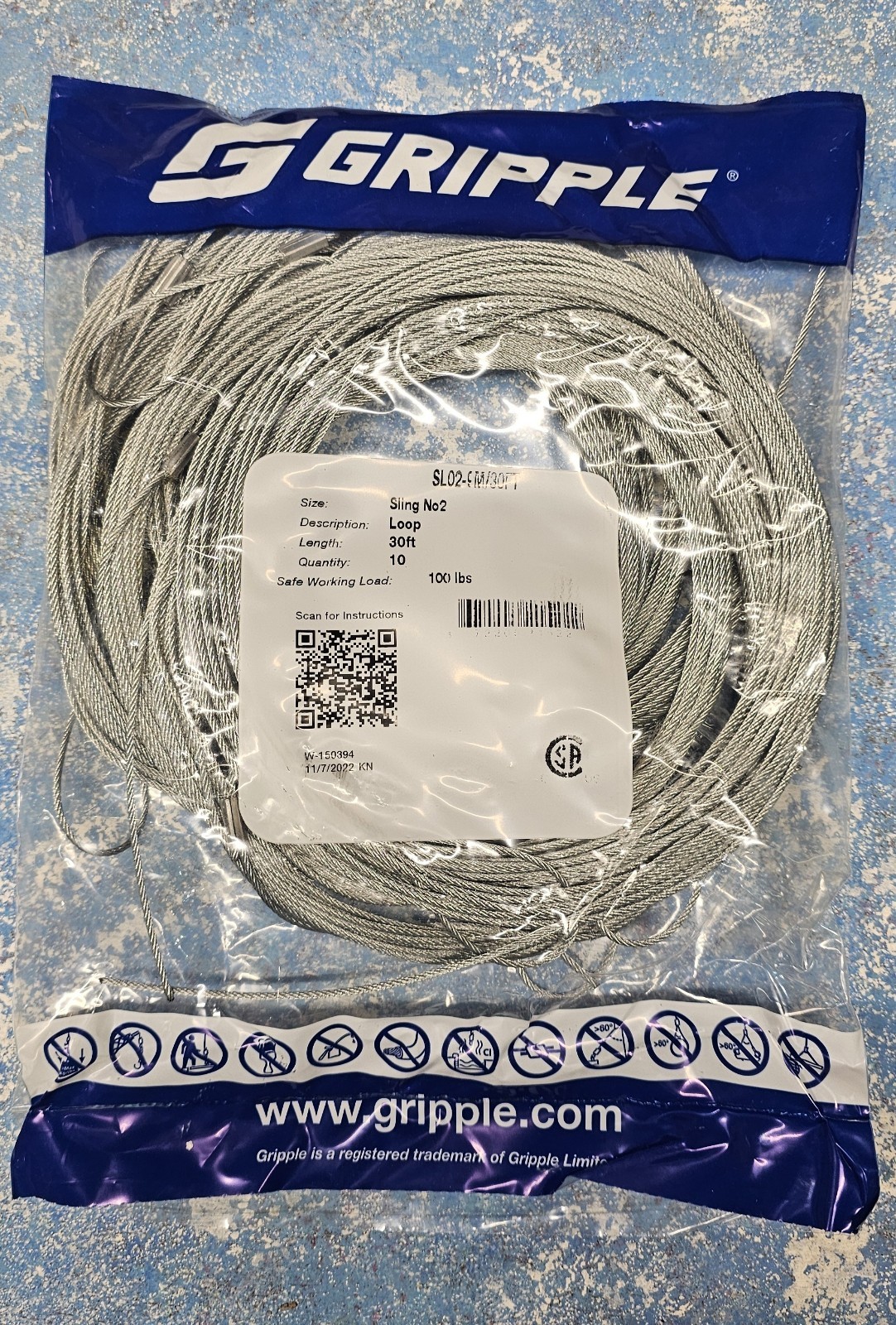 Gripple SL02-3M/-10FT SLING No2 Lot of 8 Packs of 10 80 pieces total