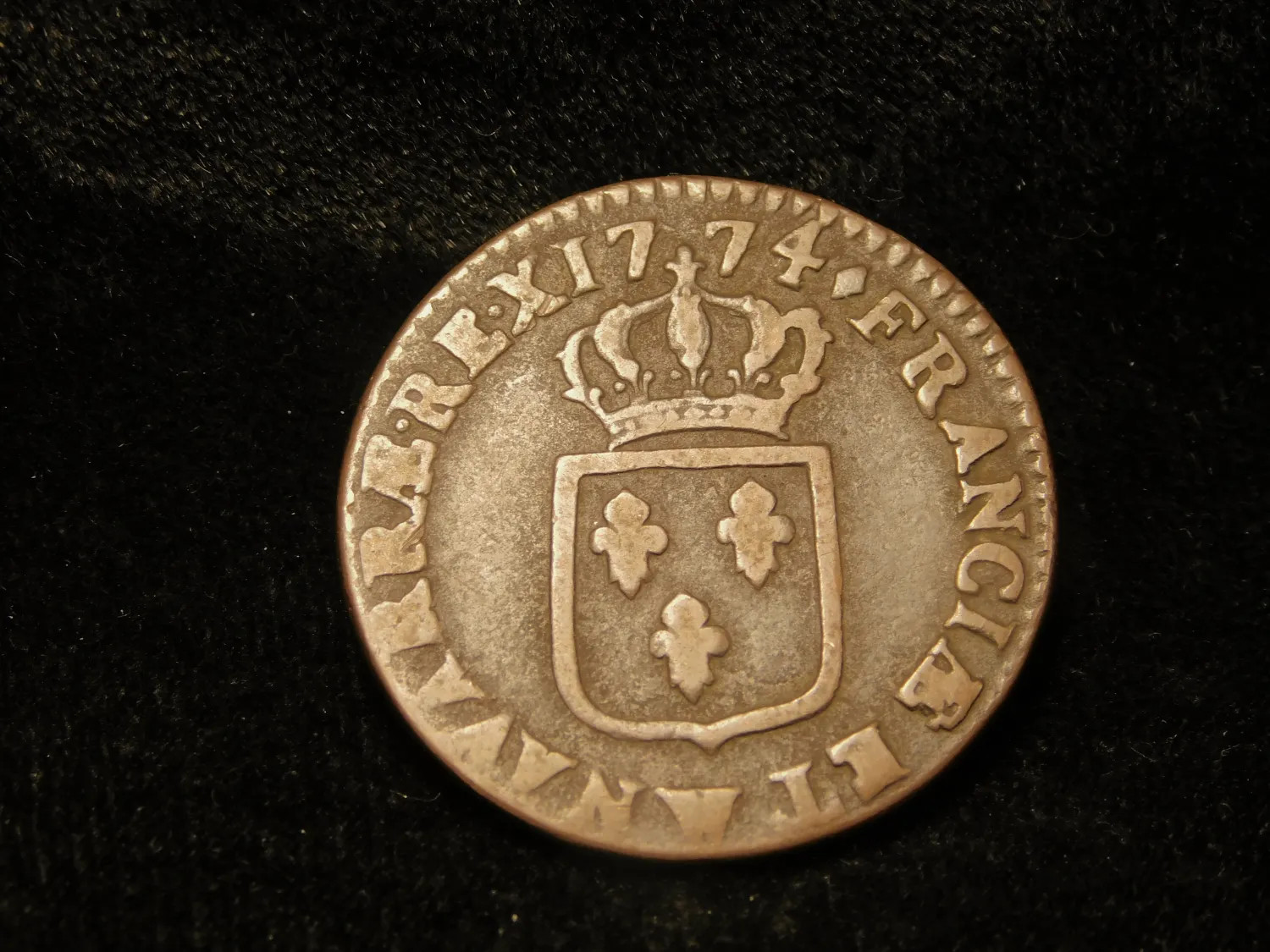 1774 France Louis XV 1 Sol Copper Coin