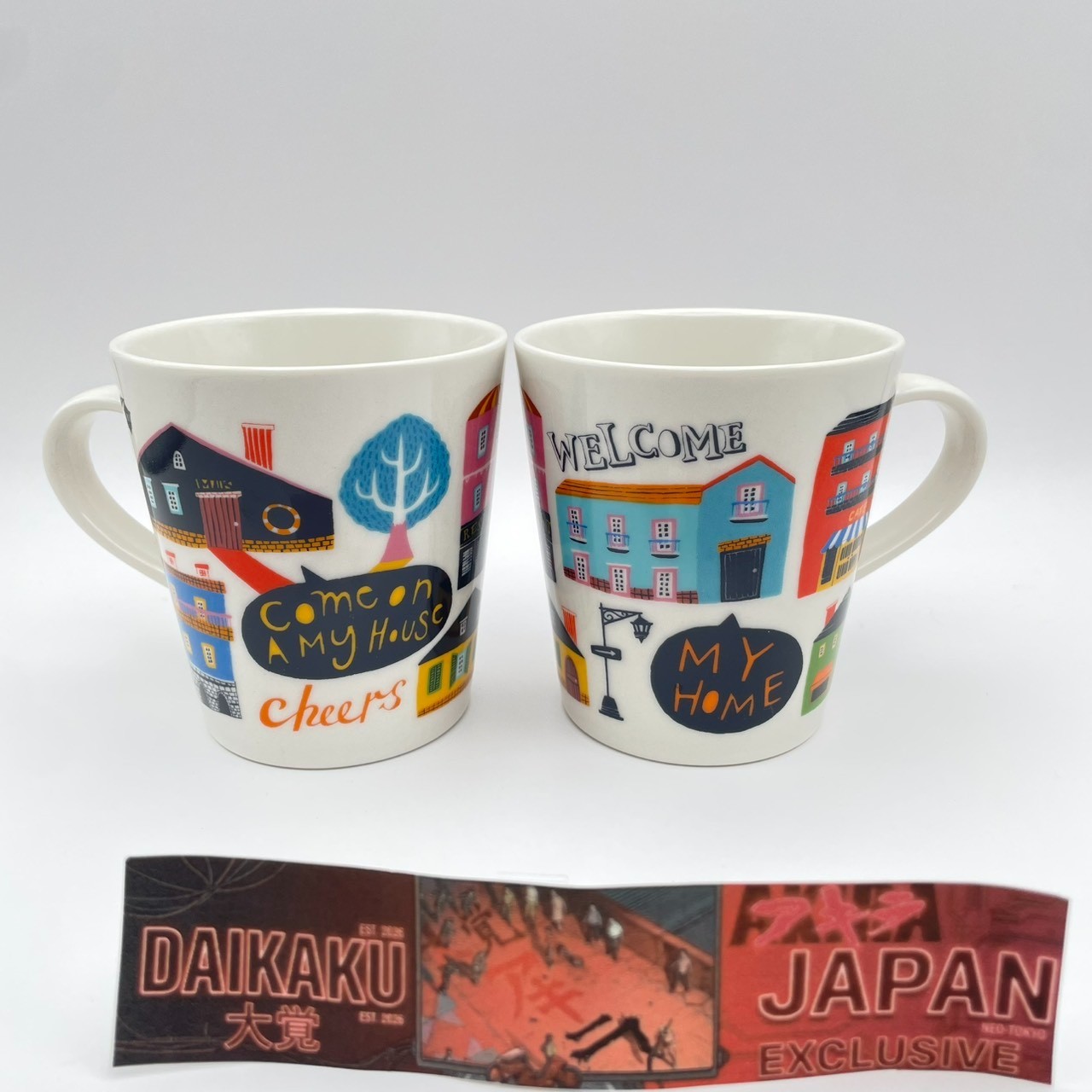 Pair Set Rare Kazuhiko Ifuku Mug Vintage Japanese Pop Art Ceramic My Home Town