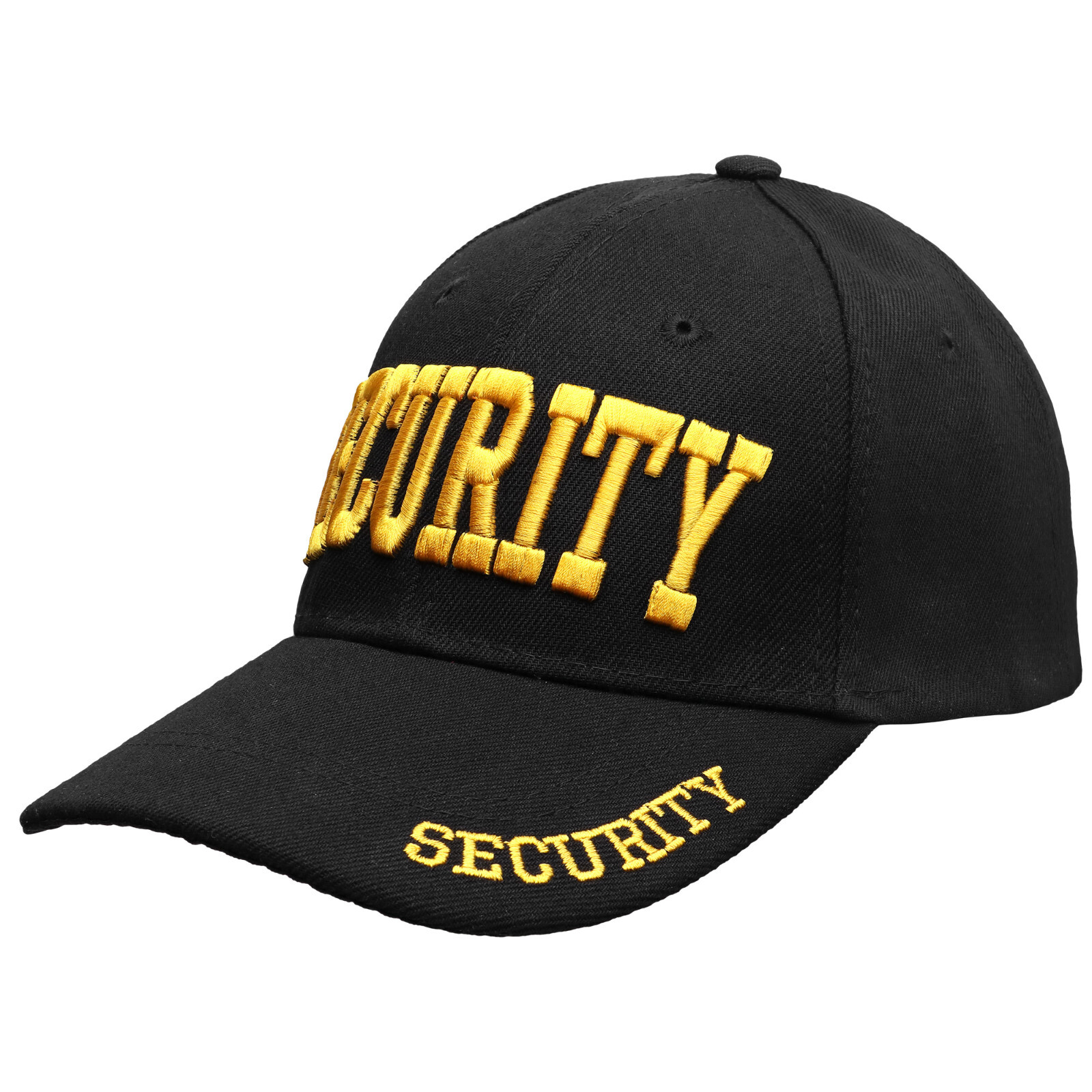 Security Hat Baseball Cap Gold White Embroidery Front Bill Back Adjustable Size