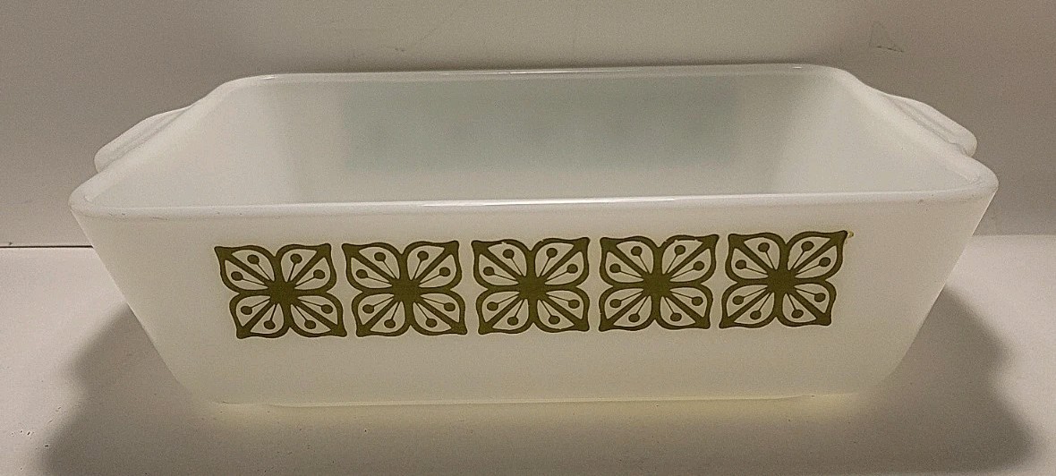 Vintage Pyrex Verde Green Print 0503 Casserole Dish 1 1/2 quart  - VG Condition