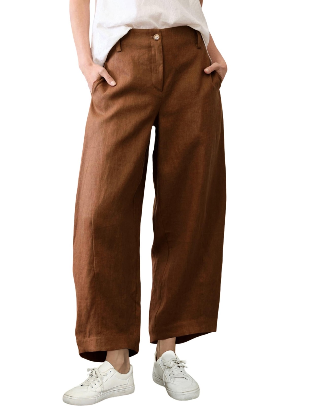 Athlisan Womens Linen Barrel Pants Casual Baggy Wide Leg Palazzo Trousers Sum...