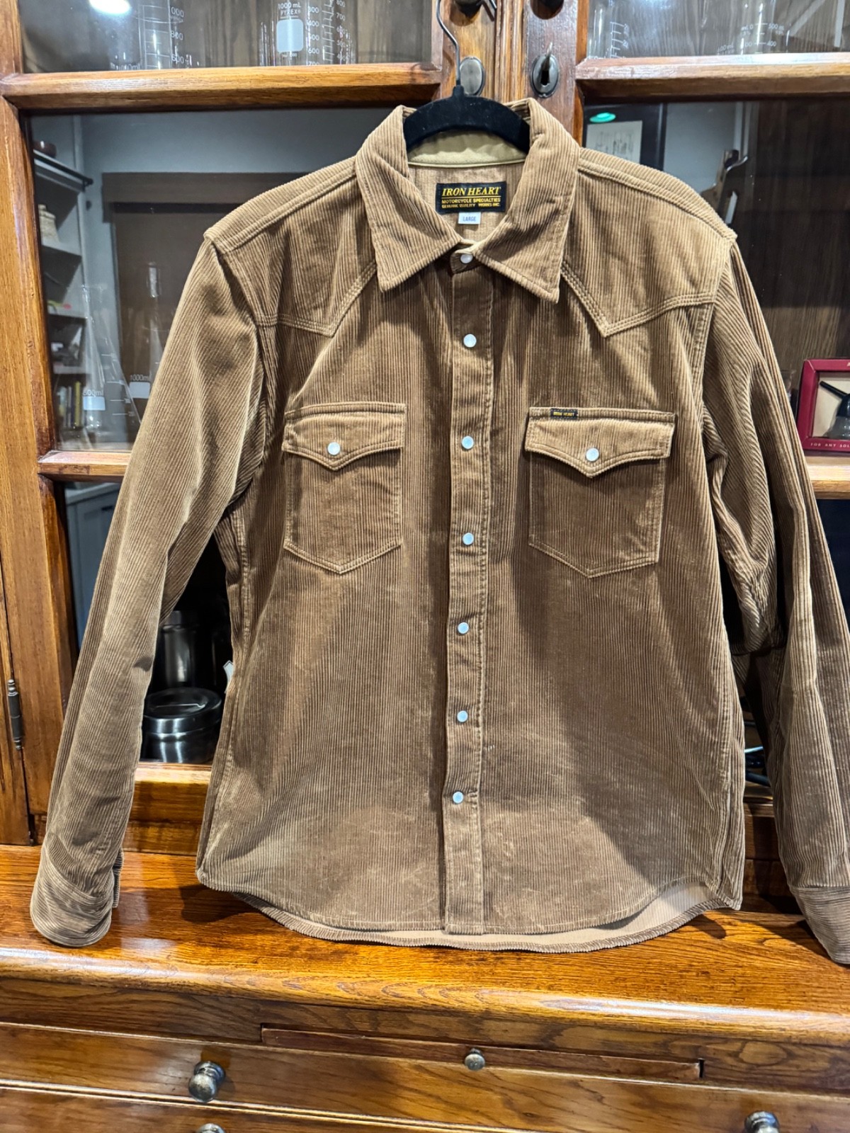 Iron Heart Corduroy Western Shirt, Brown, Large