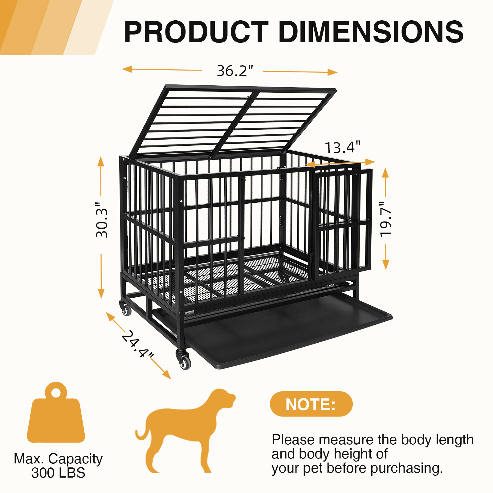 XXL Heavy Duty Pet Dog Cage Strong Metal Crate Kennel Playpen with Wheels &Tray