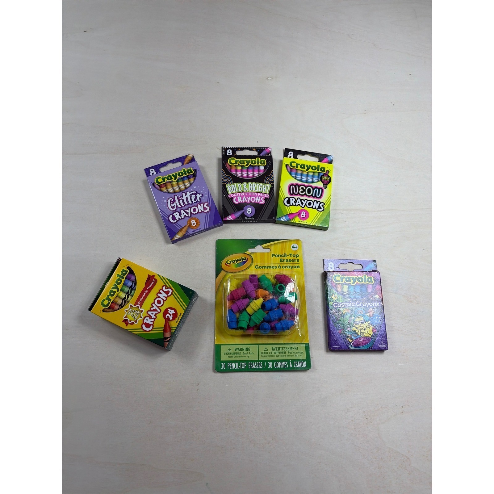 Crayola Crayon Bundle 24ct 8ct Glitter Neon Cosmic Bold Bright 30pc Erasers NEW