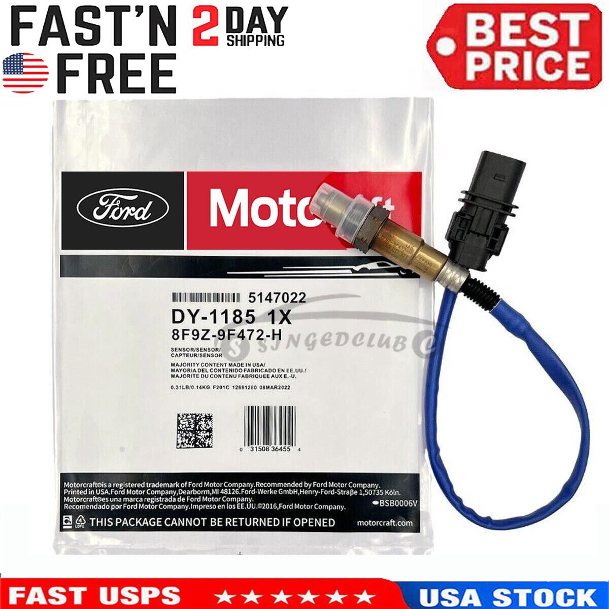 Oxygen Sensor Ford Motorcraft DY-1185 OEM # 8F9Z-9F472-H New In Bag