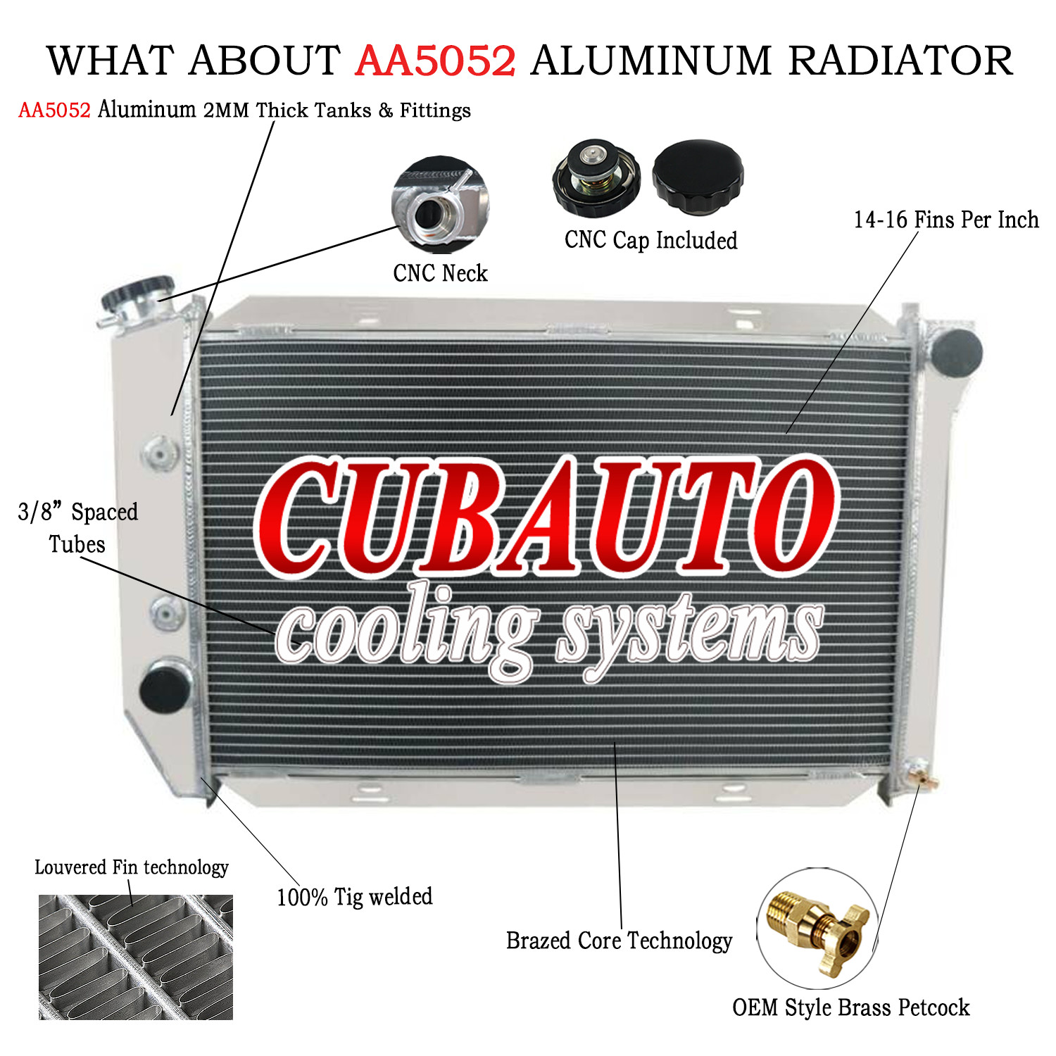 Aluminum Radiator 4-Row For Ford 1971-73 Mustang Torino, 1969-71 Galaxie US