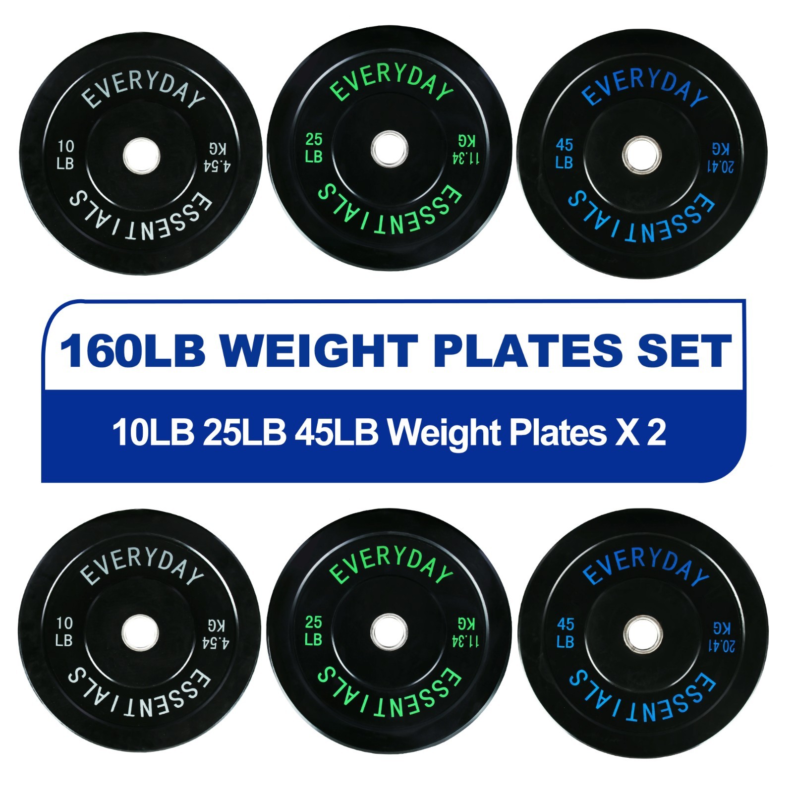 BalanceFrom Olympic Bumper Weight Plate Set 160 lbs Steel Hub Black