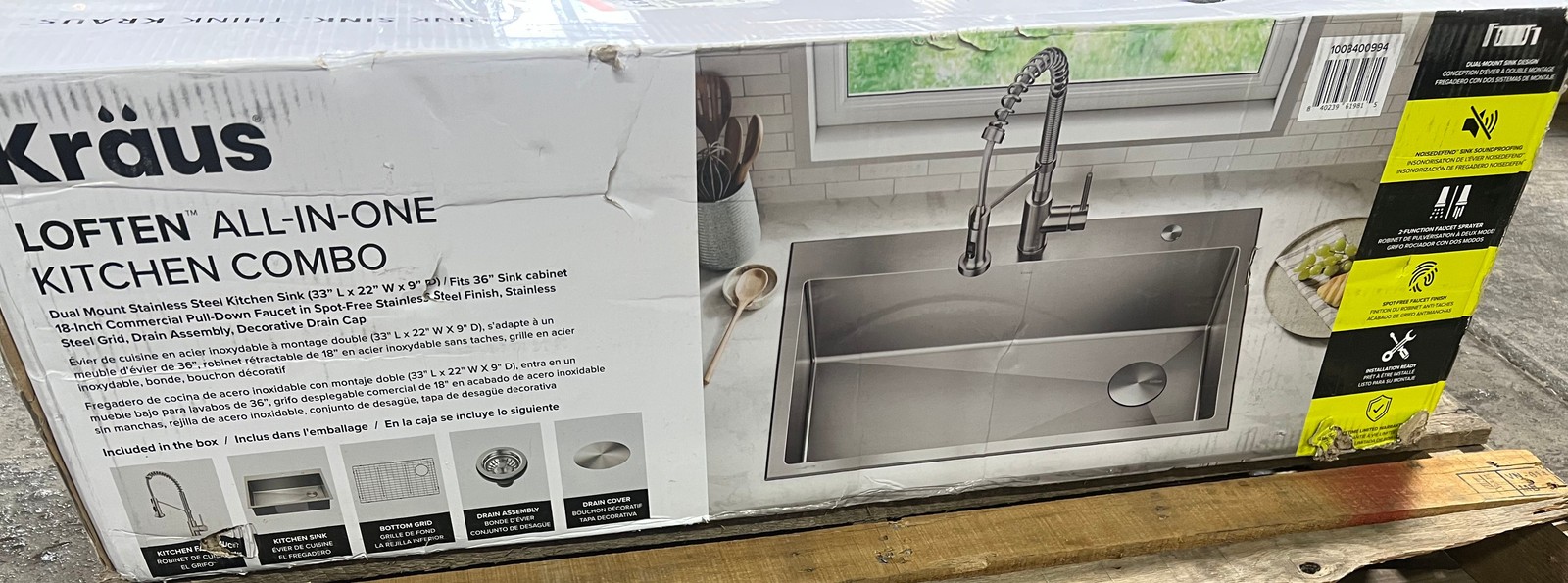 Kraus Loften 33 in. Drop in/Undermount Single Bowl 18G Stainless Kitchen Sink