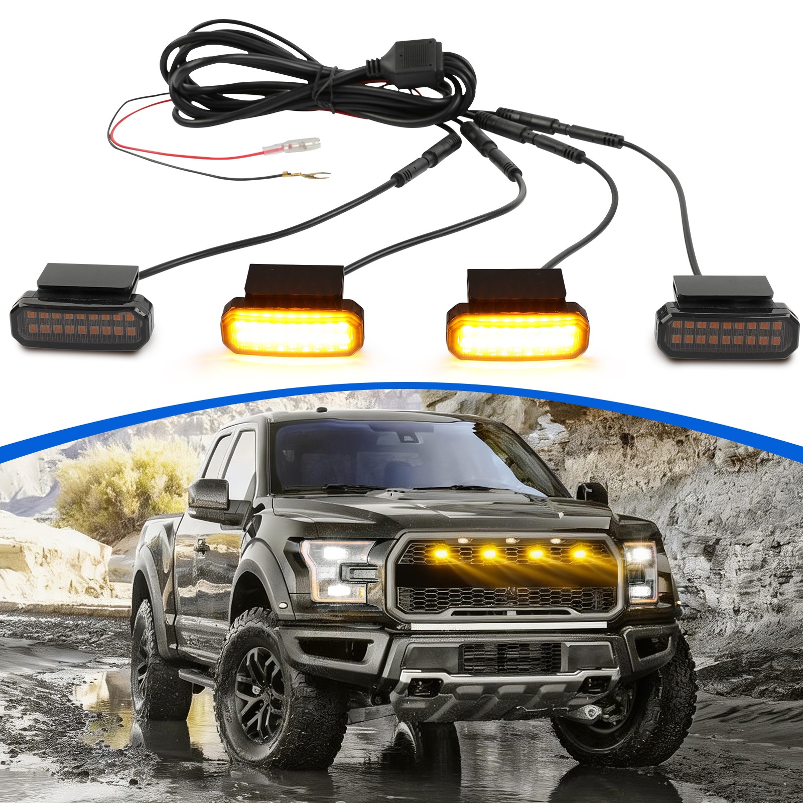 For Kia Tasman X Pro Front Grille Lights Grill Lights w/Wiring Harness clip on