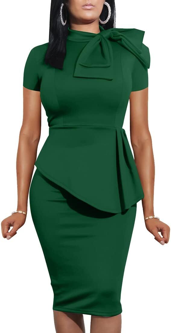 Women\'s Short Sleeve Peplum Bodycon Dress - Pencil Skirt Club Party Style