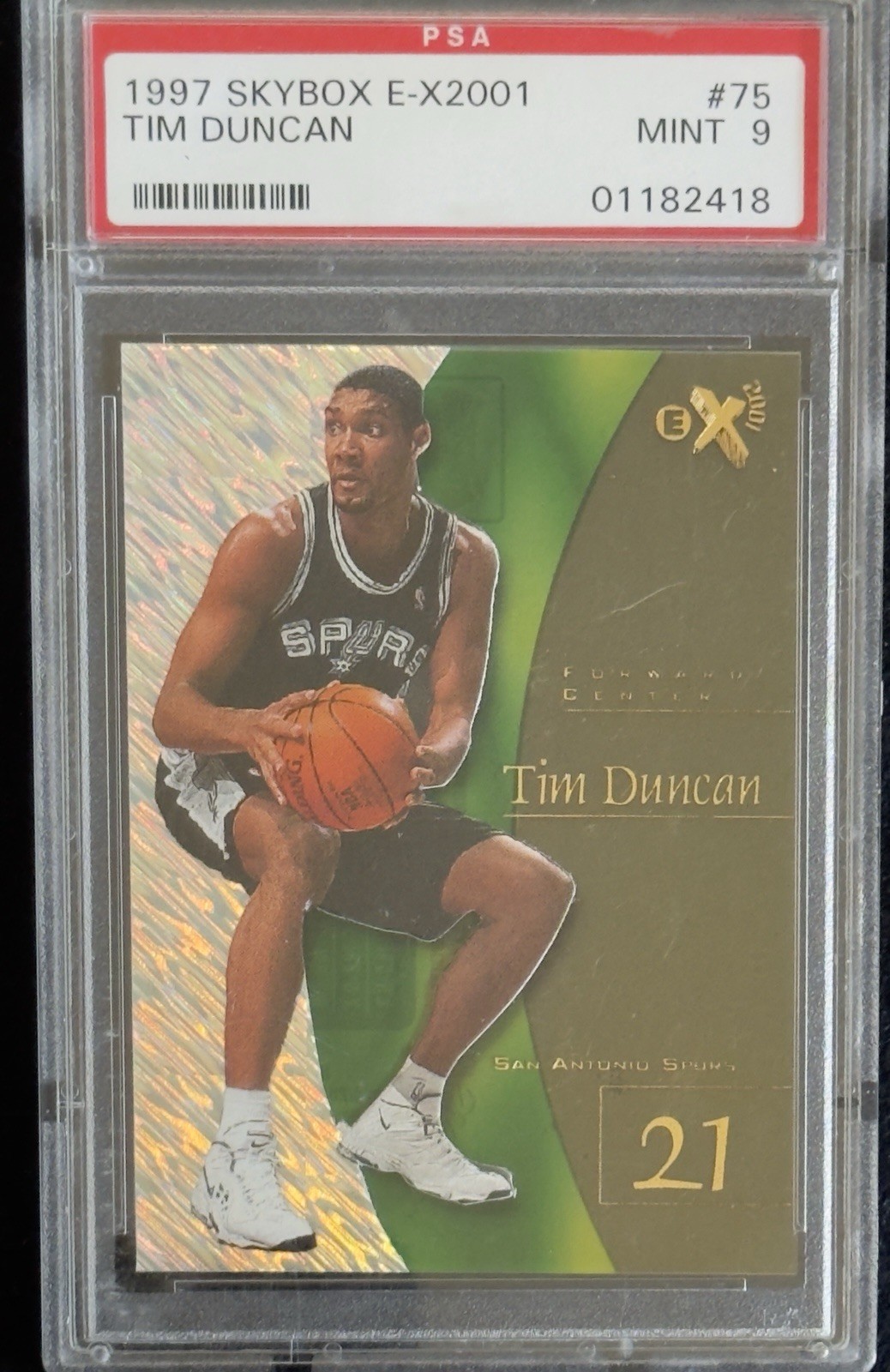 1997-98 Skybox E-X 2001 Rookie #75 Tim Duncan PSA Mint 9 Super Clean 1997-98 Skybox E-X 2001 Rookie #75 Tim Duncan PSA Mint 9 Super Clean