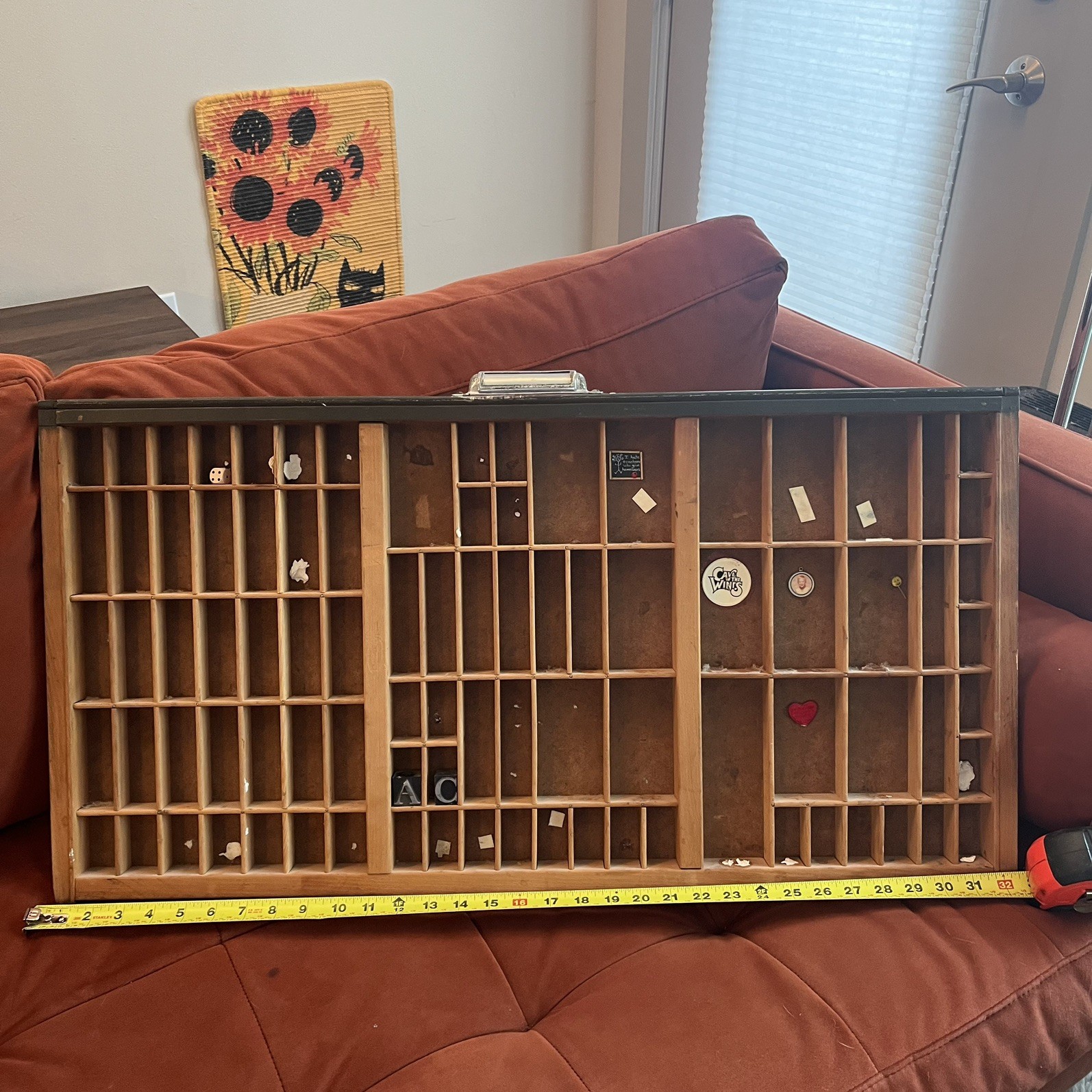 Vintage Wooden Printer’s Tray Shadow Box 32\