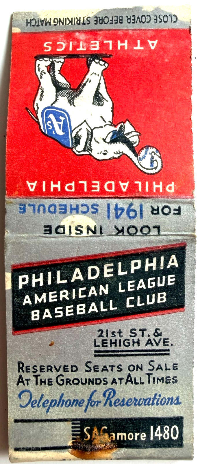1941 Philadelphia Athletics Schedule Matchbook Full Unstruck Shibe Park Vintage