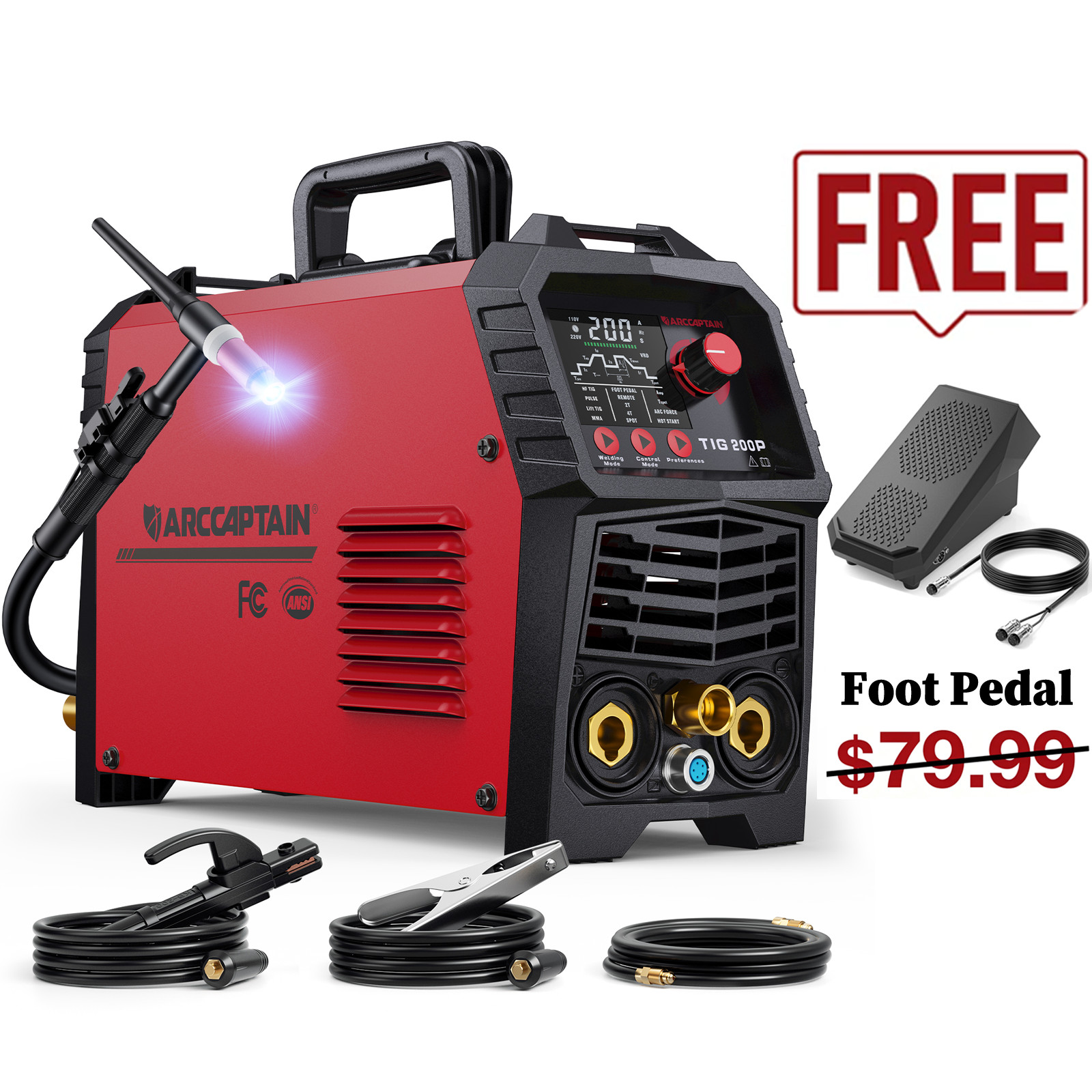 ARCCAPTAIN DC 5In1 TIG Welder W/ Pulse 200A HF/Lift/Pulse/Spot TIG/MMA 110V/220V