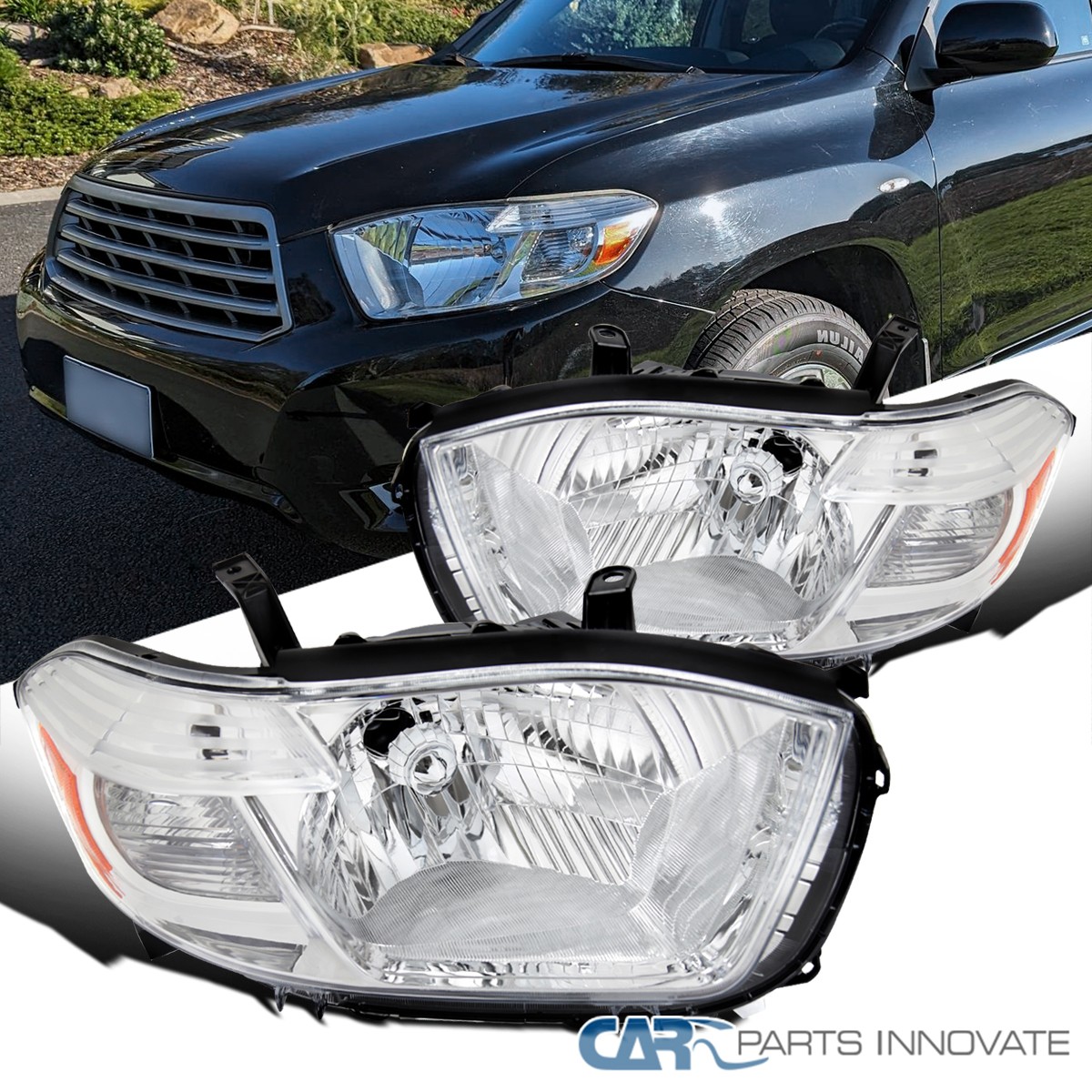 Fits 2008-2010 Toyota Highlander Japan Built Headlights Lamps Left+Right Pair