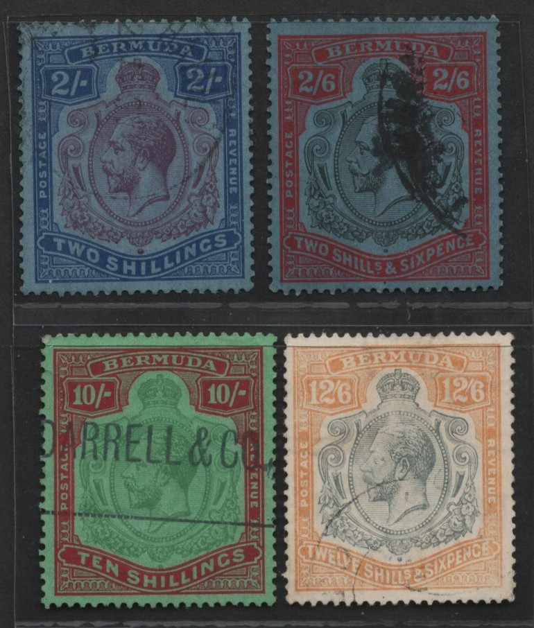 Bermuda 1910-1924 King George V Scott #49-50, 53-54 Used Catalog Value $1,300