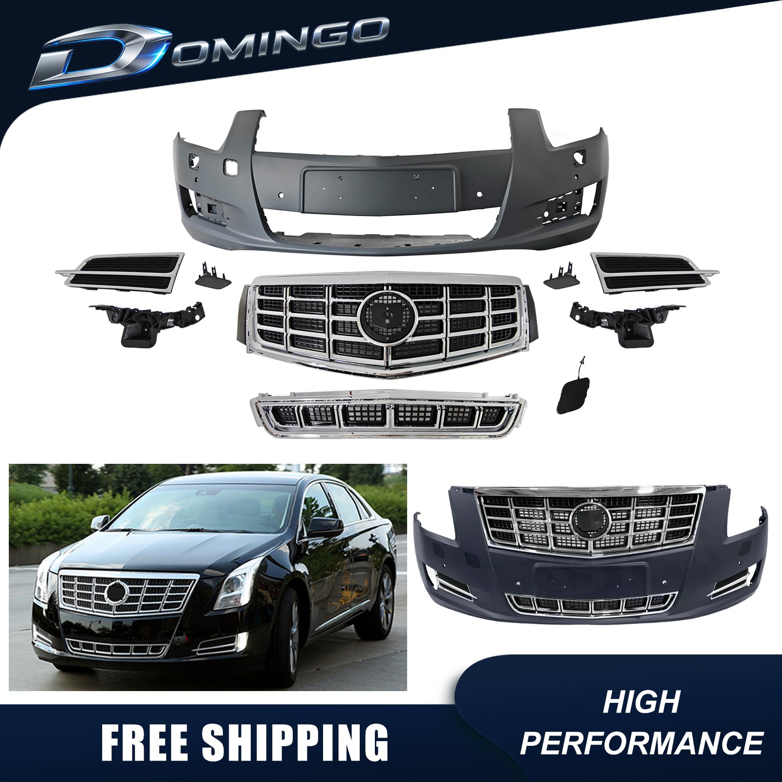 For 2013-2017 Cadillac XTS Front Bumper Cover Kit with Upper & Lowre Grille For 2013-2017 Cadillac XTS Front Bumper Cover Kit with Upper & Lowre Grille