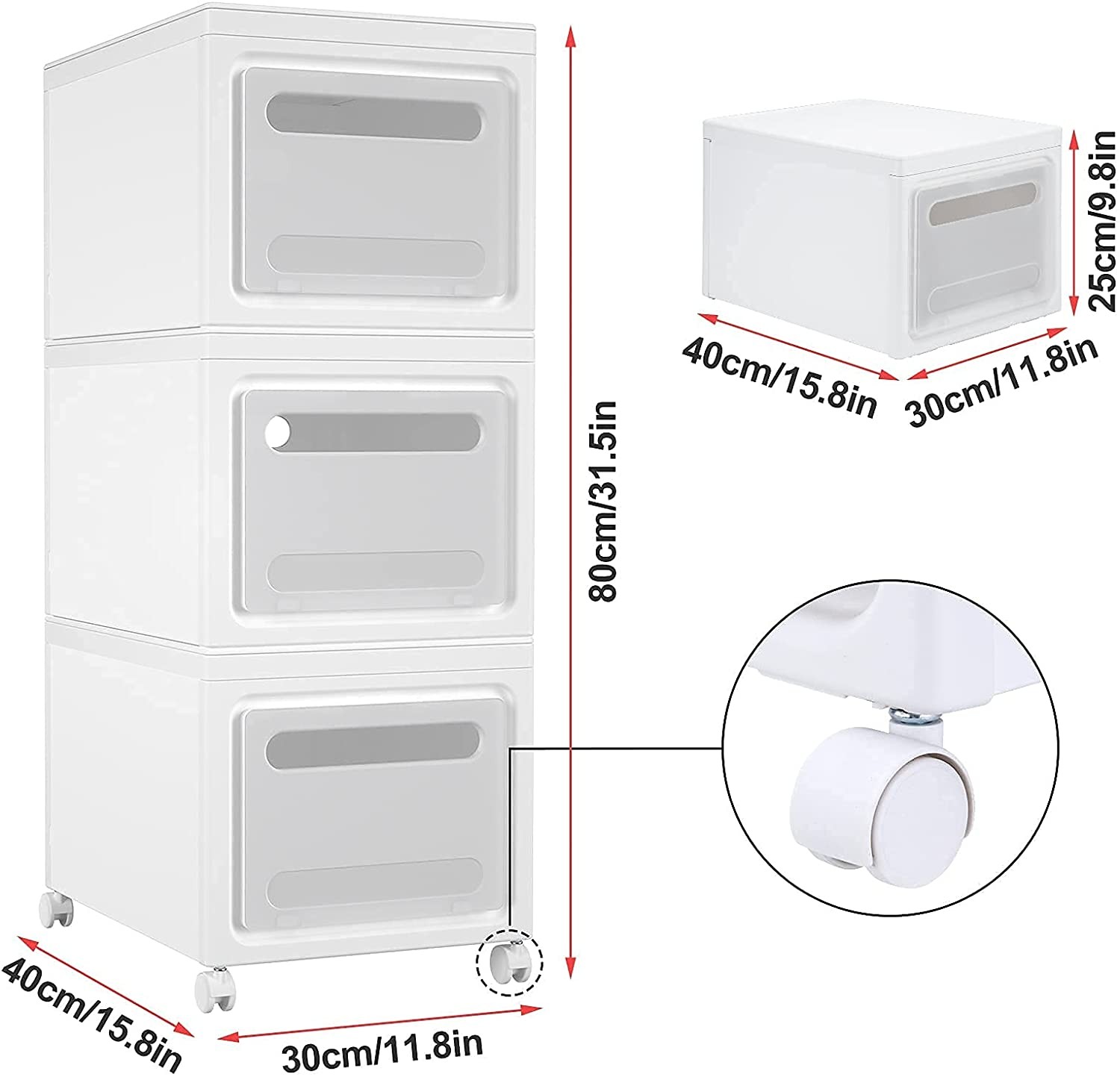 3/6/9Pcs Large Clear Plastic Storage Organizer w/Lid Wheels Stackable Boxes Bins