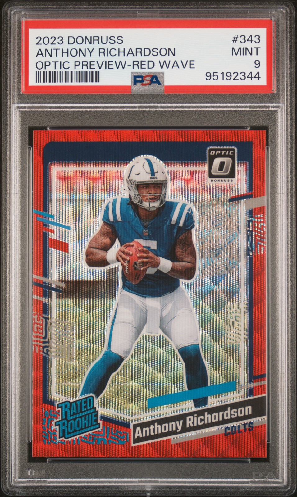 2023 Panini Donruss #343 Anthony Richardson Optic Preview-Red Wave PSA 9