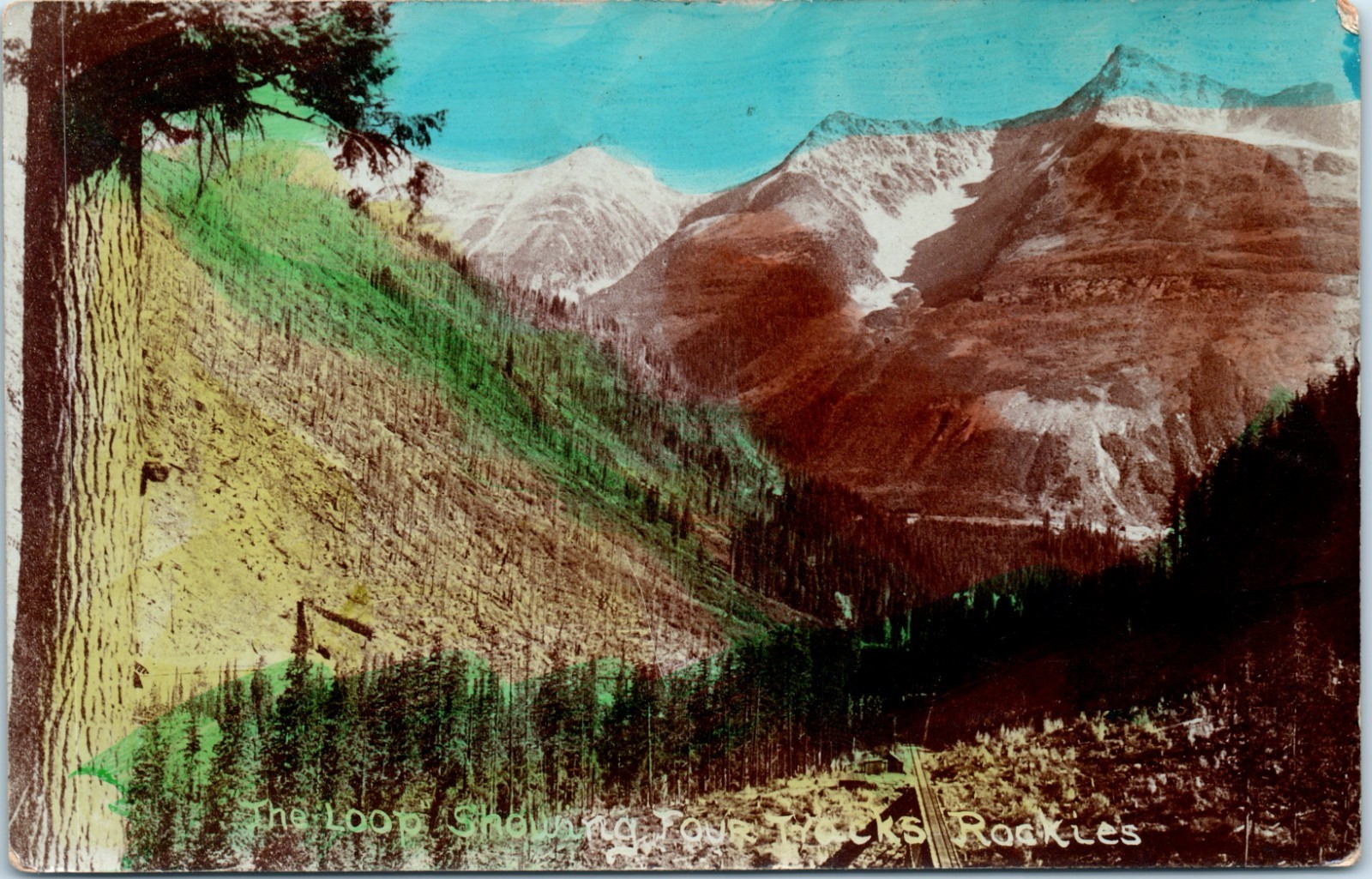 Vintage Postcard Rockies Loop Snowy Peaks Railroad Mountain Scene RPPC Vintage Postcard Rockies Loop Snowy Peaks Railroad Mountain Scene RPPC