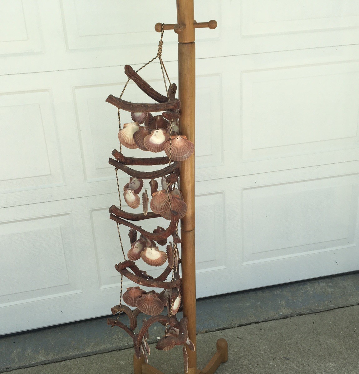 Vtg Driftwood Scalloped Seashell Wind Chime,Beach Decor,Natural Decor,Gifts 48”