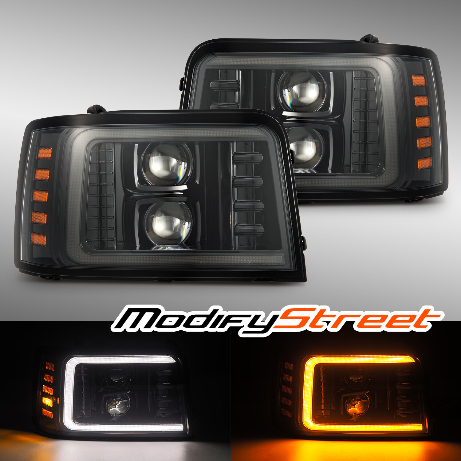 Fit 1992-1996 Ford F-Series/Bronco PRO-Series Projector Alpha-Black Headlights
