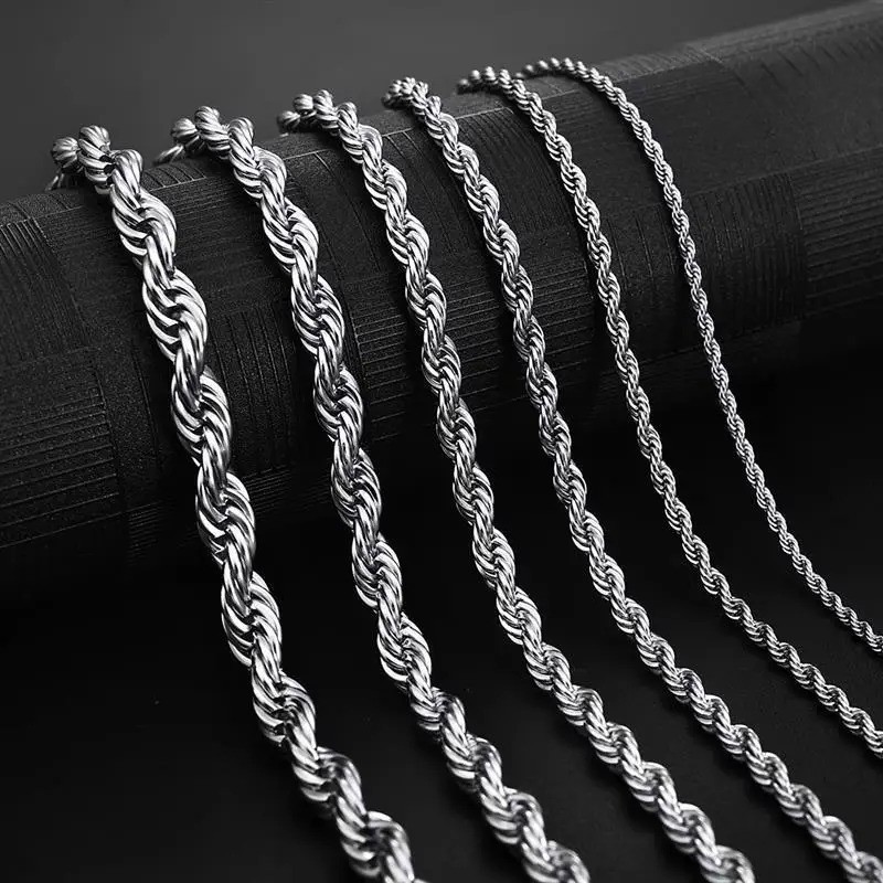 2-6MM Rope Chain Necklace 925 Sterling Silver Fashion Jewelry forWomen Men Gift