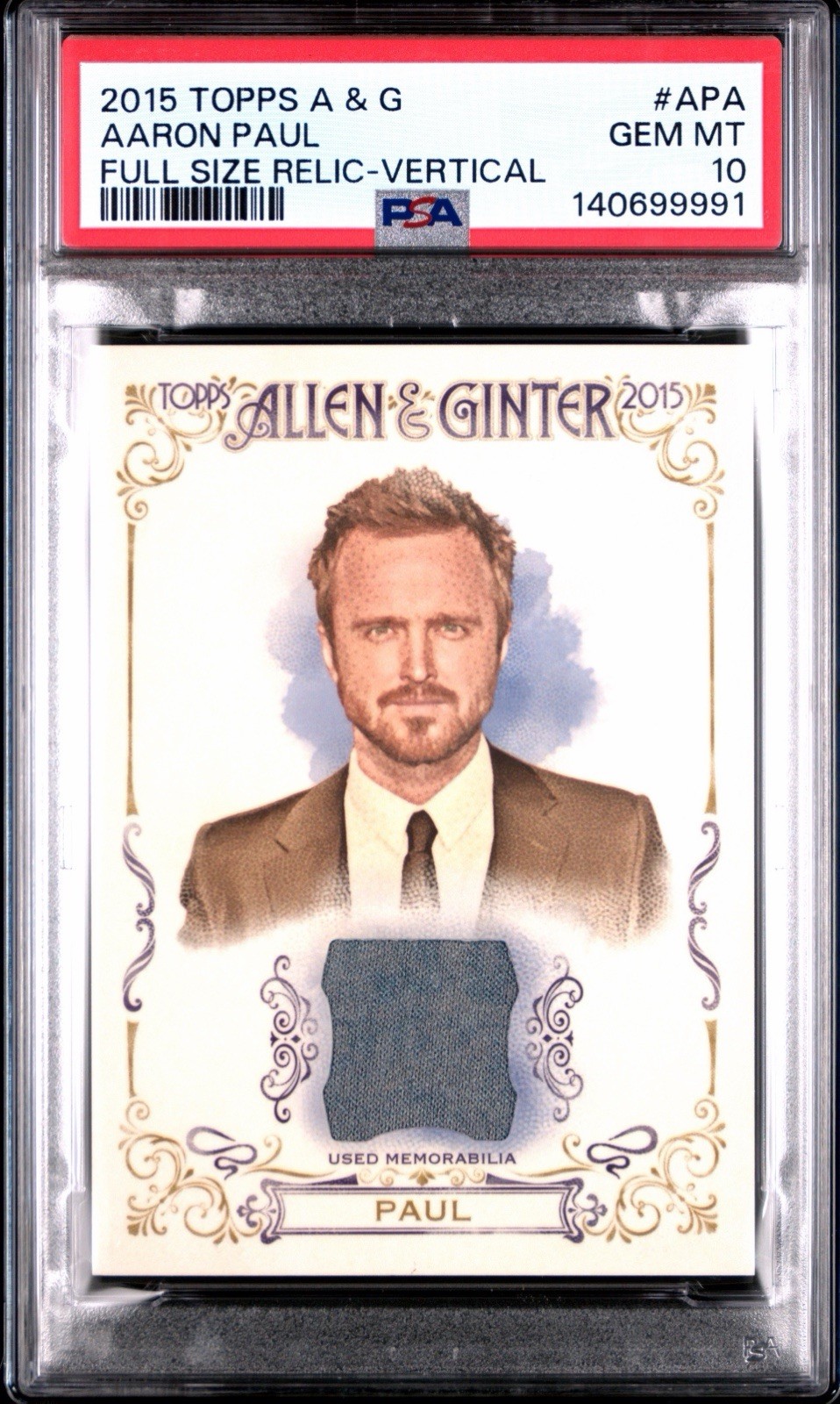 2015 Topps Allen & Ginter Aaron Paul Relic  BREAKING BAD #APA  PSA 10