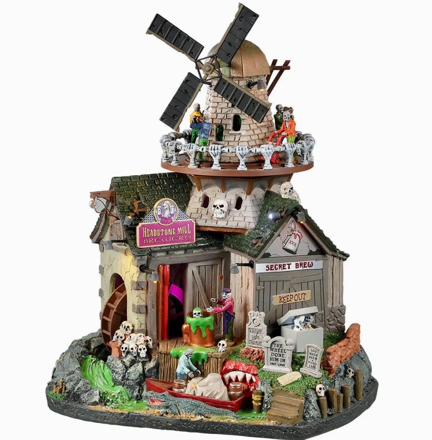 Lemax Spooky Town Headstone Mill Brewery Animated Light Sound Halloween 25849