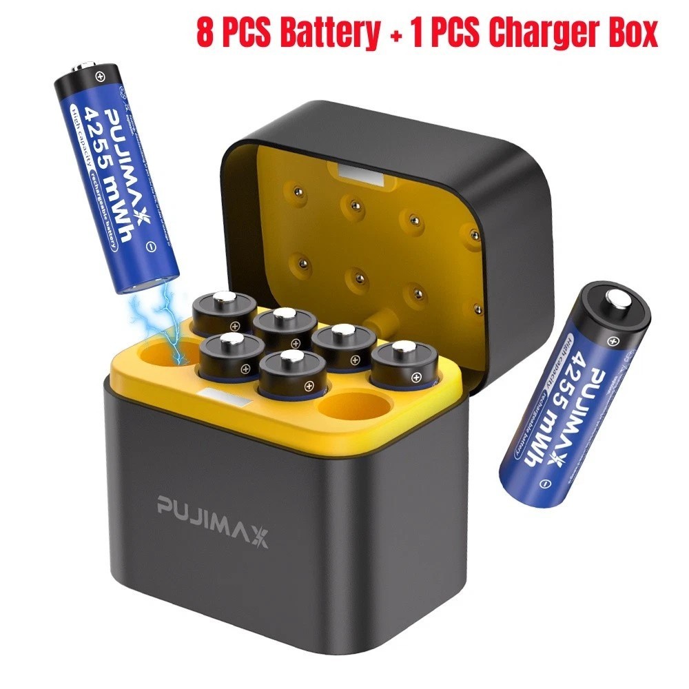 8/16/24/32 PCS 4255mWh AA Rechargeable Lithium Battery 1.5V Fast Charger Box