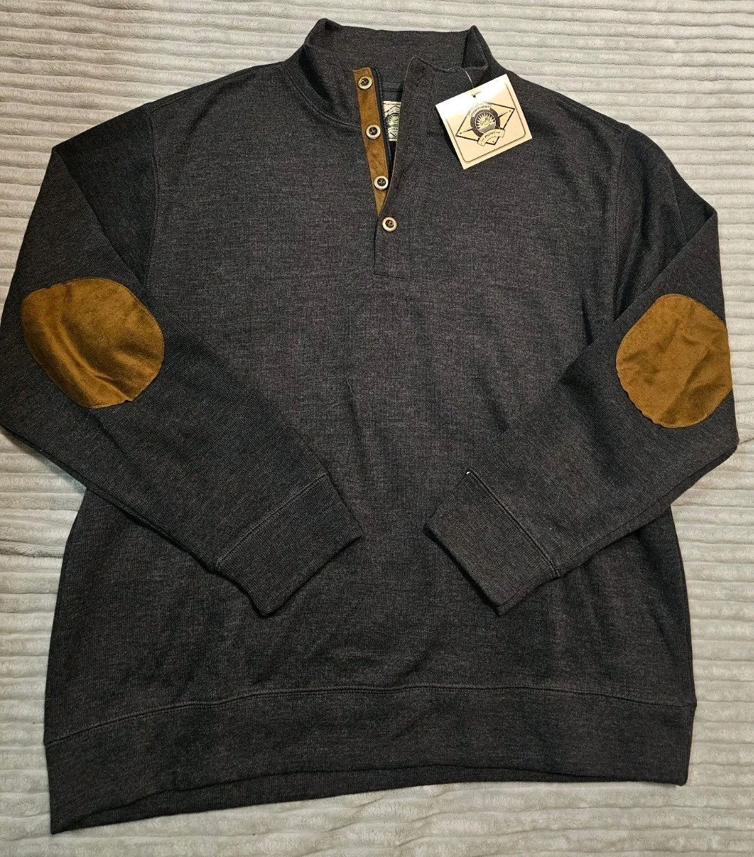 Scully Farthest Point Mens Sweater Suede Elbow Patches Charcoal Gray XL NWT Scully Farthest Point Mens Sweater Suede Elbow Patches Charcoal Gray XL NWT