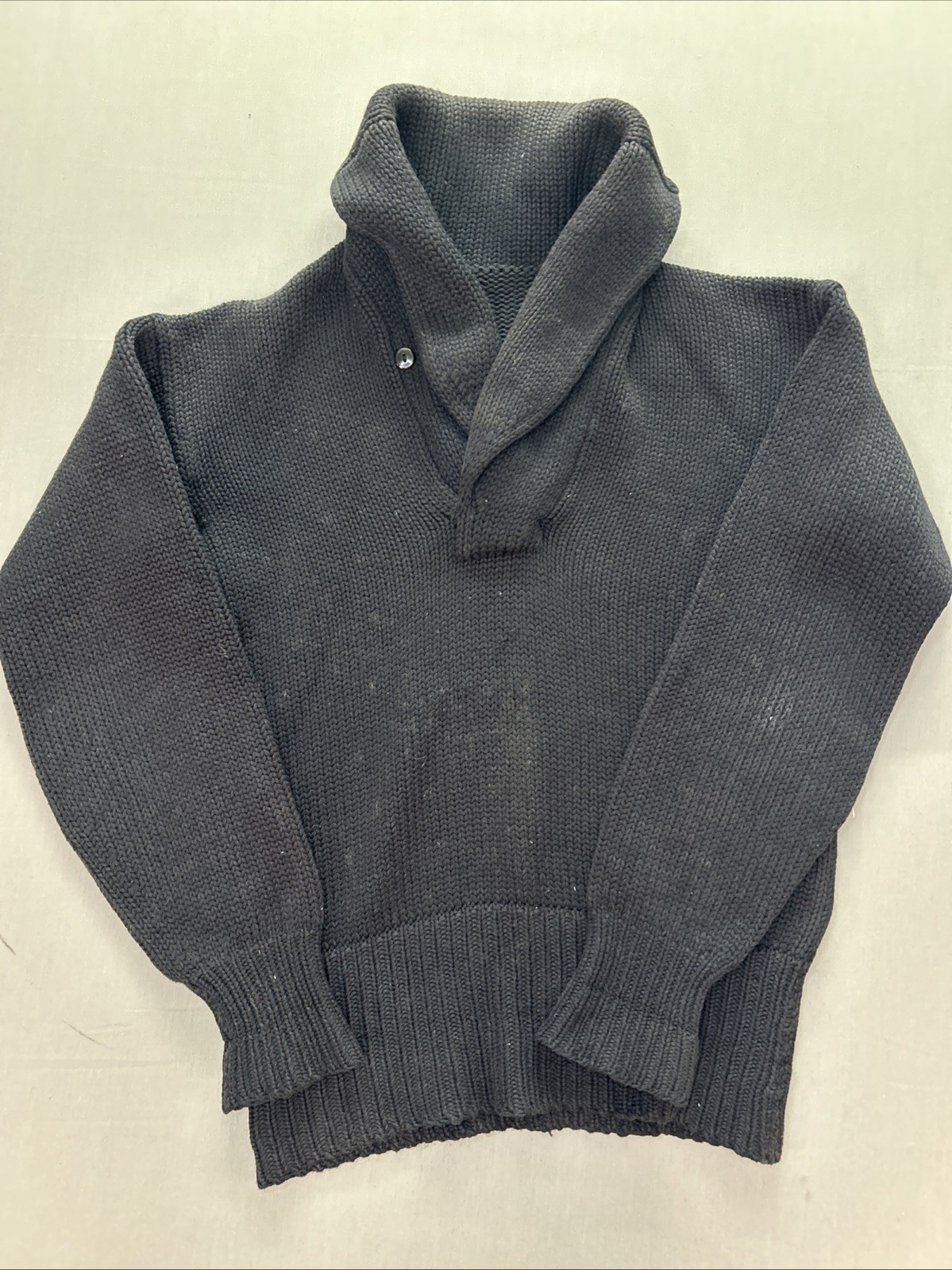 1940s True Vintage Wool Shawl Collar Pullover Sweater Navy Blue 19x25